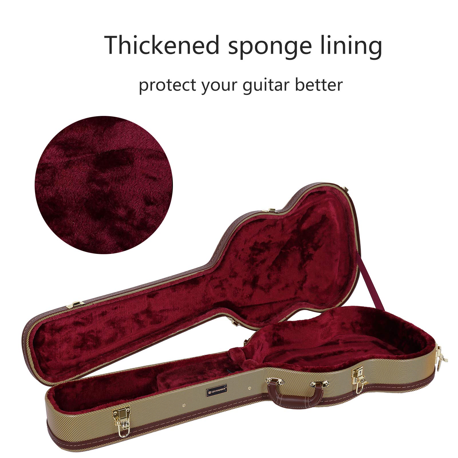 Crossrock Hardshell Arch Top wood case fits SG Electric Guitars-Vinyl Tweed(CRW620SGTW)