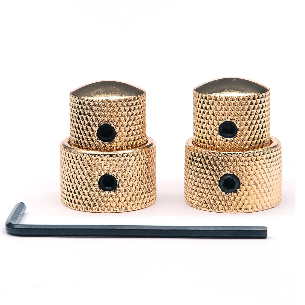 Harpfeas 2Pcs Guitar Dual Concentric Stacked Control Knobs Sets Metal With Wrench Replacement For Electric Guitar Bass (Gold)