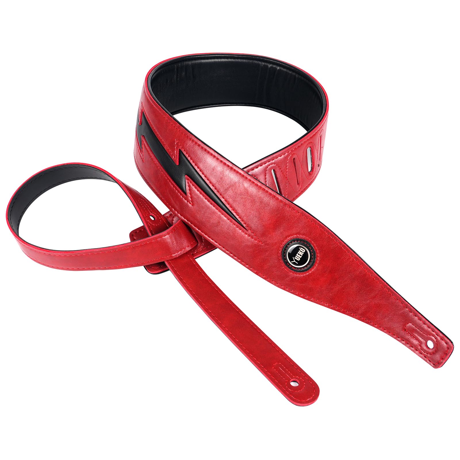 YUEKO Cool Lightning Pattern/Flame Guitar Strap Strap for Electric Guitar/Bass (Red black lighting)