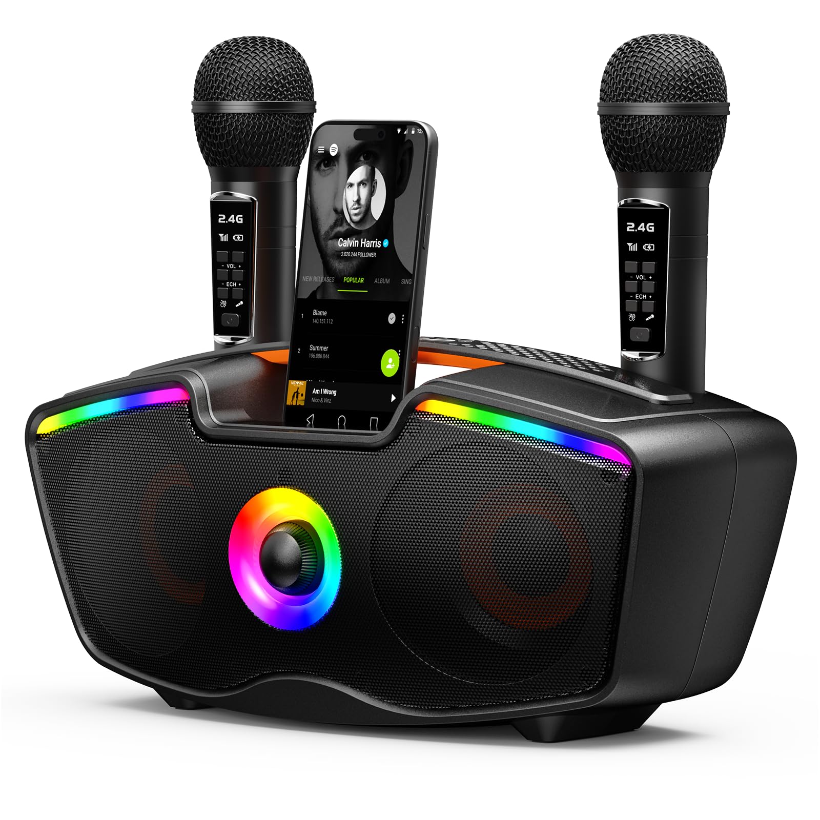 SORDA Bluetooth Karaoke Machine for Adults & Kids, 80W Portable Speaker with 2 Wireless Microphones, Echo Adjustment, Support US