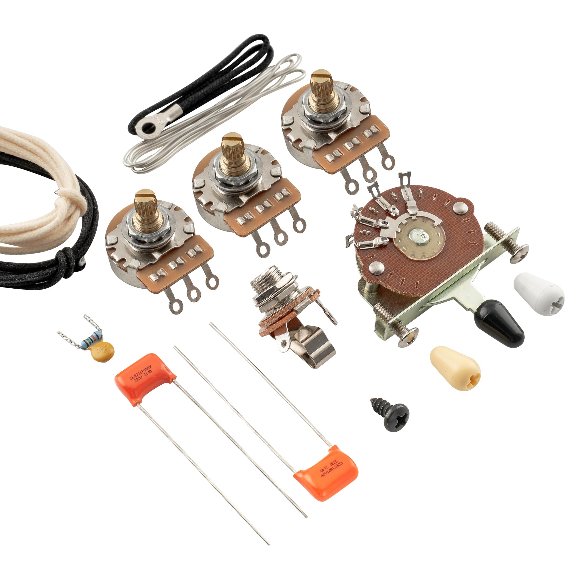 Musiclily Pro Guitar Auto-Split Diy Wiring Kit Upgrade For American Style Strat Hss Stratocaster With 5-Way Switch And 3A250K Po