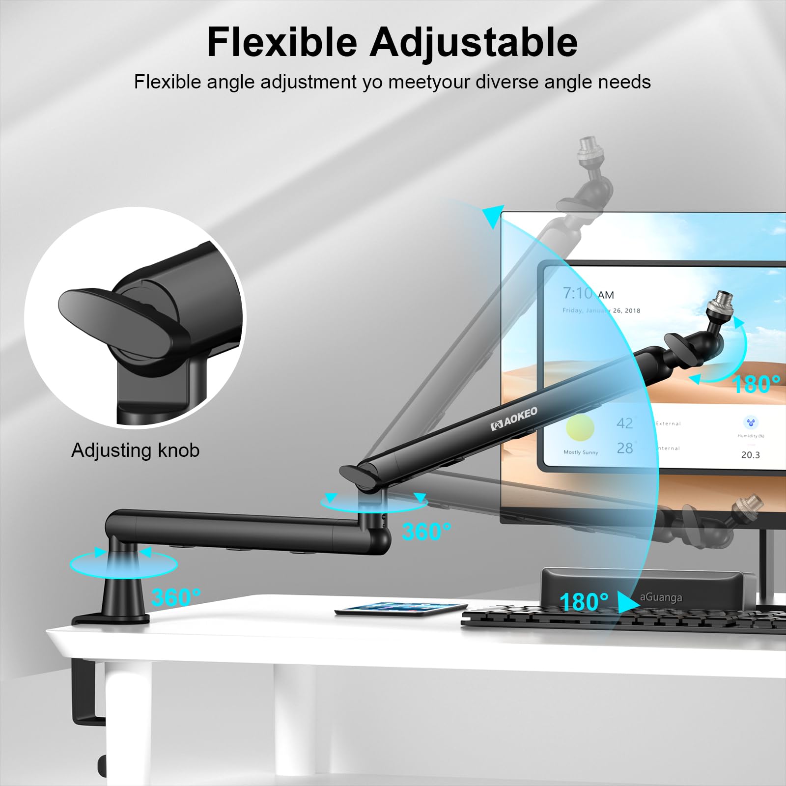 Microphone Arm,Aokeo AK-55 Desk Low Profile Adjustable Mic Boom Arm Stand,Suitable For Blue Yeti,Snowball iCE, HyperX QuadCast,S