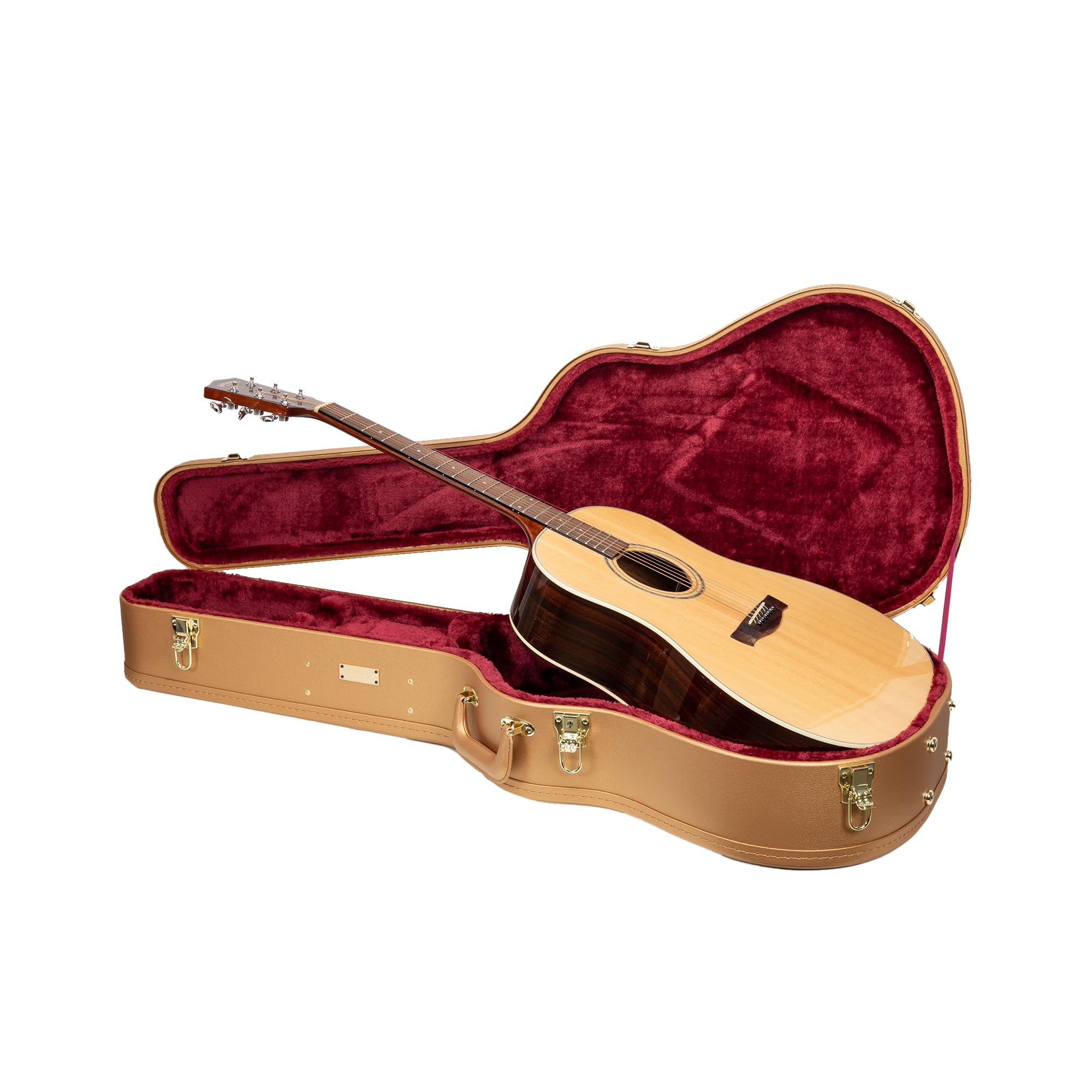 Crossrock Wooden Dreadnought Acoustic Guitar Case For Gibson J-45 / Martin D-Style | Luxury Gold Faux Leather, Burgundy Velvet I