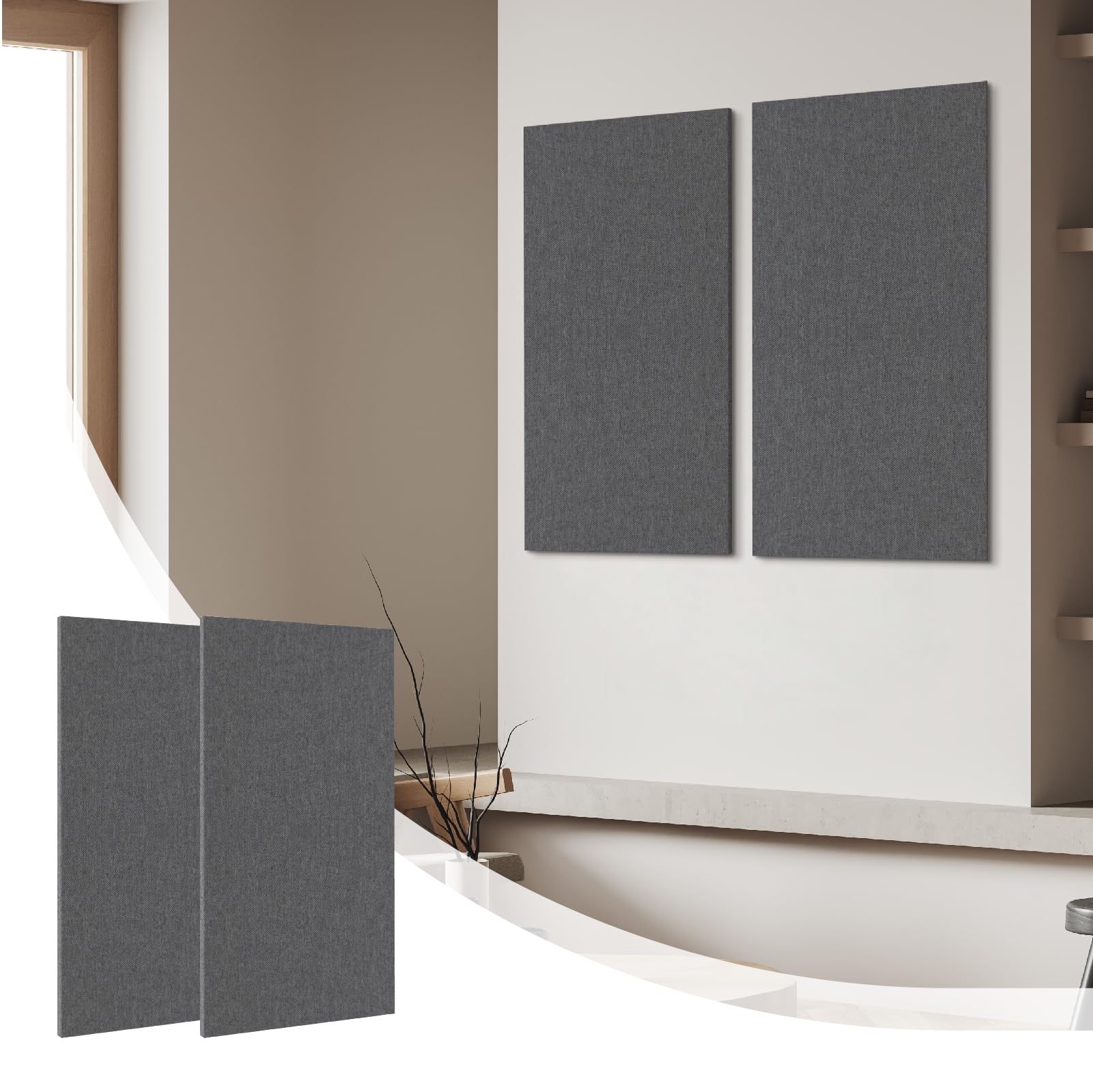 Olanglab Acoustic Panels 2 Pack, 48''X24'' Large Sound Panels, Fabric Wrapped Sound Proof Foam Panels For Walls, Sound Absorbing