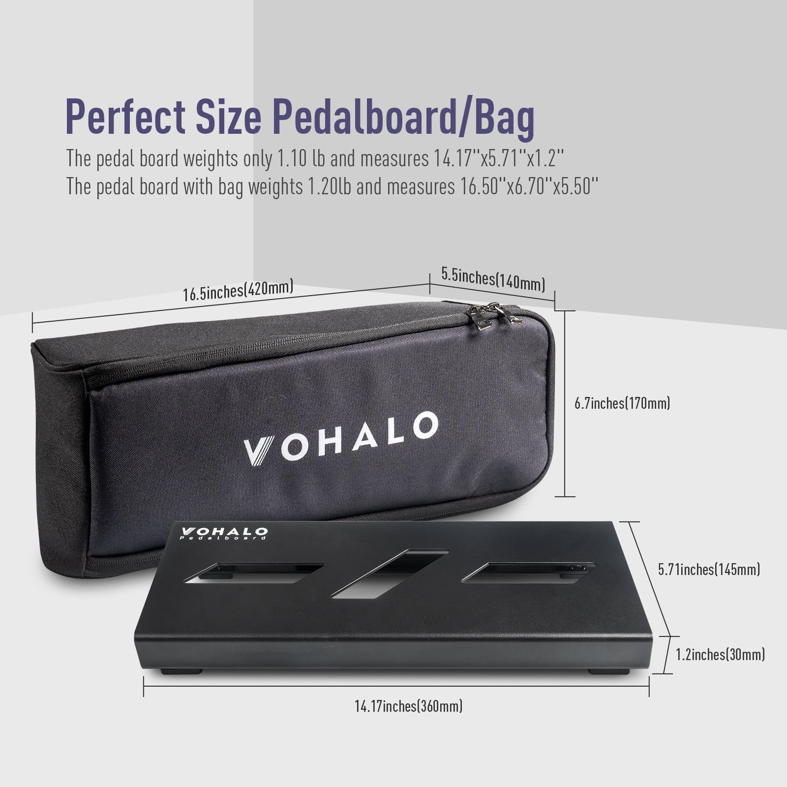 VOHALO Mini 14'' Guitar Pedal Board with Carry Bag, Guitar Effects Compact Small Pedalboard 14.1''x 5.5'' with Carry Bag, Includ
