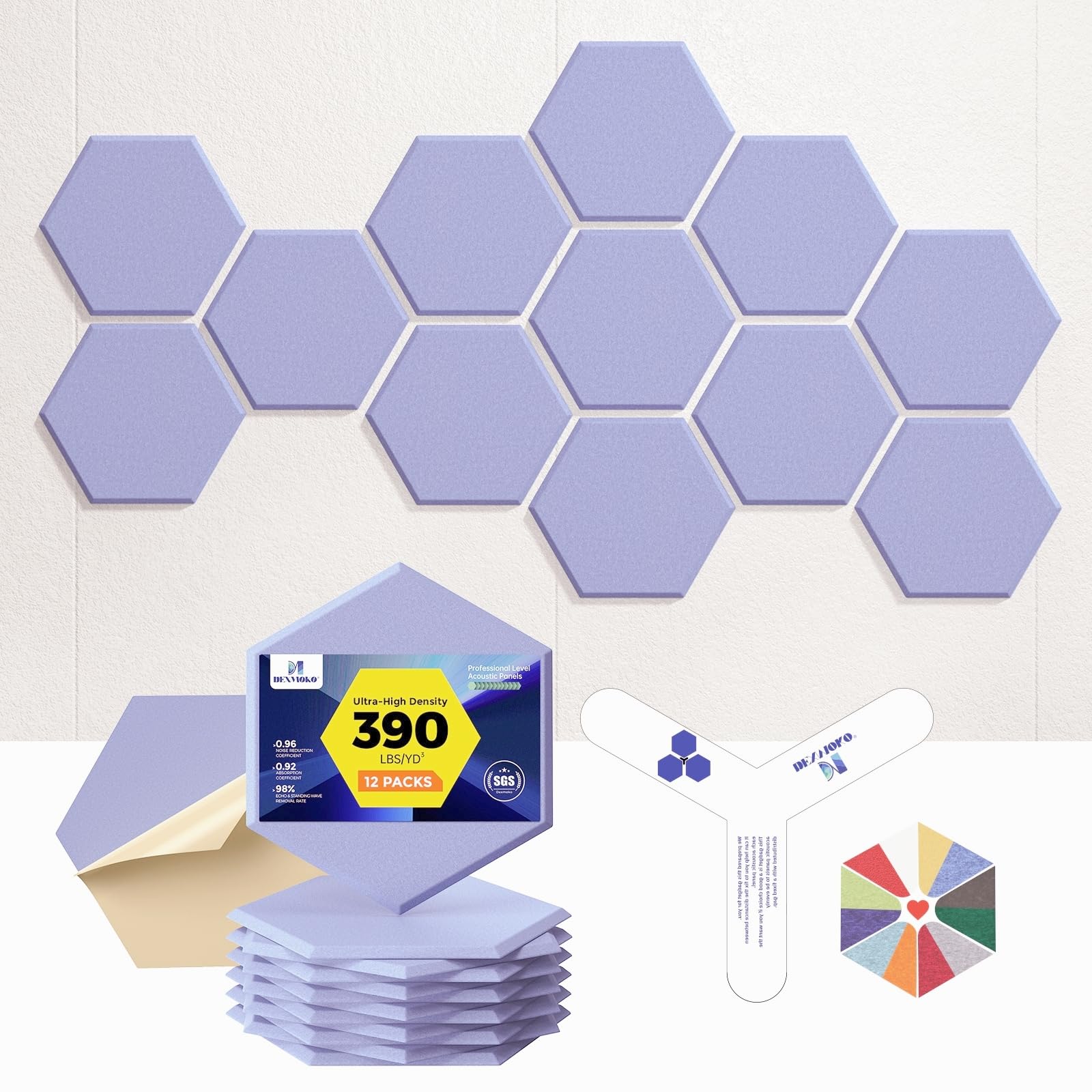 Dexmoko Self-Adhesive Acoustic Panels [390 Lbs/Yd Ultra-High Density], 2Nd Generation Sound Absorbing Panel, Professional Level