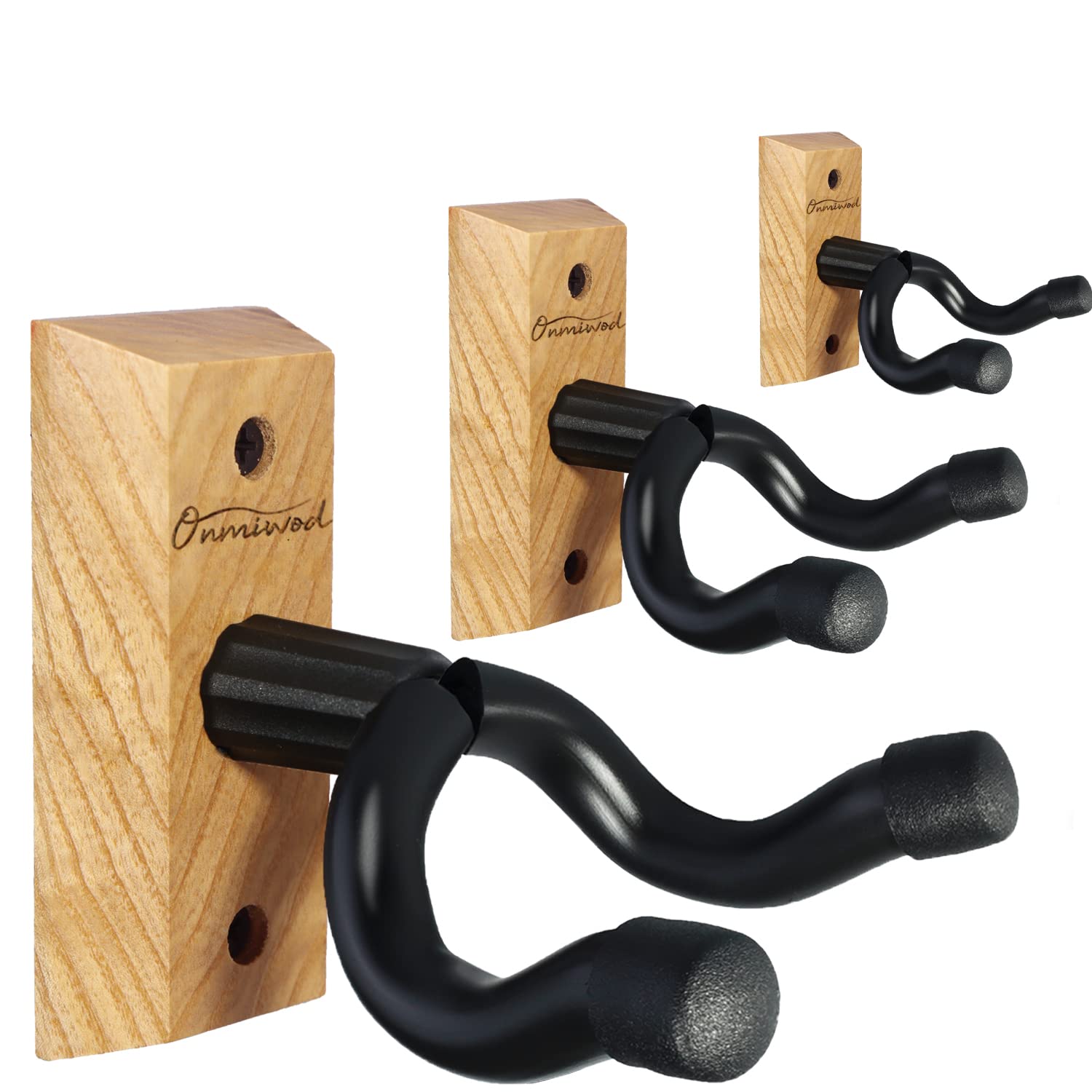 Onmiwod Guitar Wall Mount 3 Pack, Ash Hardwood Guitar Hanger, U-Shaped Guitar Wall Hanger Mount, Guitar Holder Hook Stand Wall F