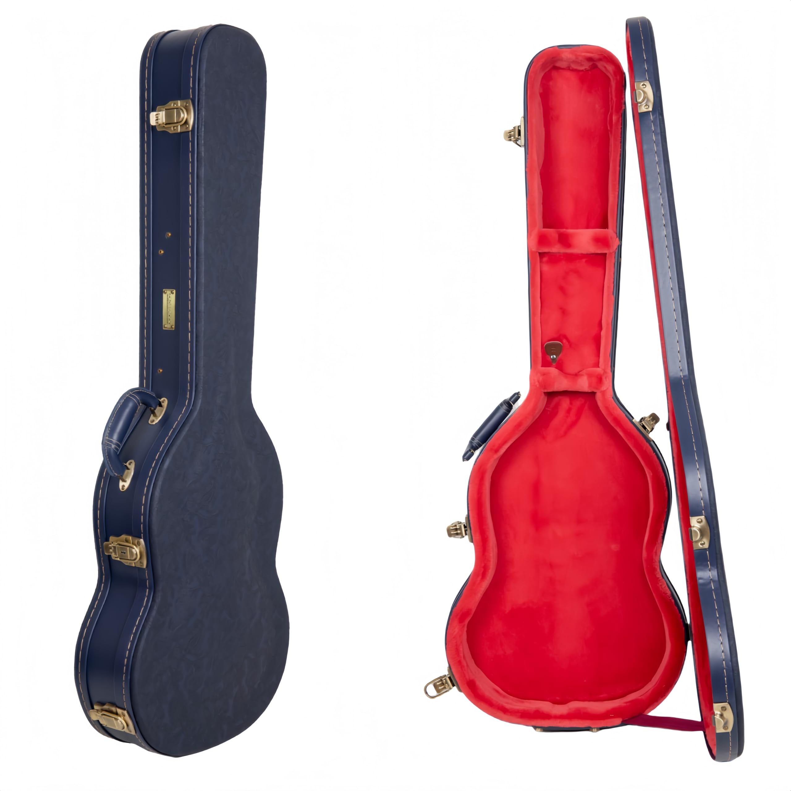 Crossrock Relief Series Sg Guitar Case For Gibson Sg Style Electric Guitars | Carved Ocean Blue Finish, Deep Scarlett Velvet Int