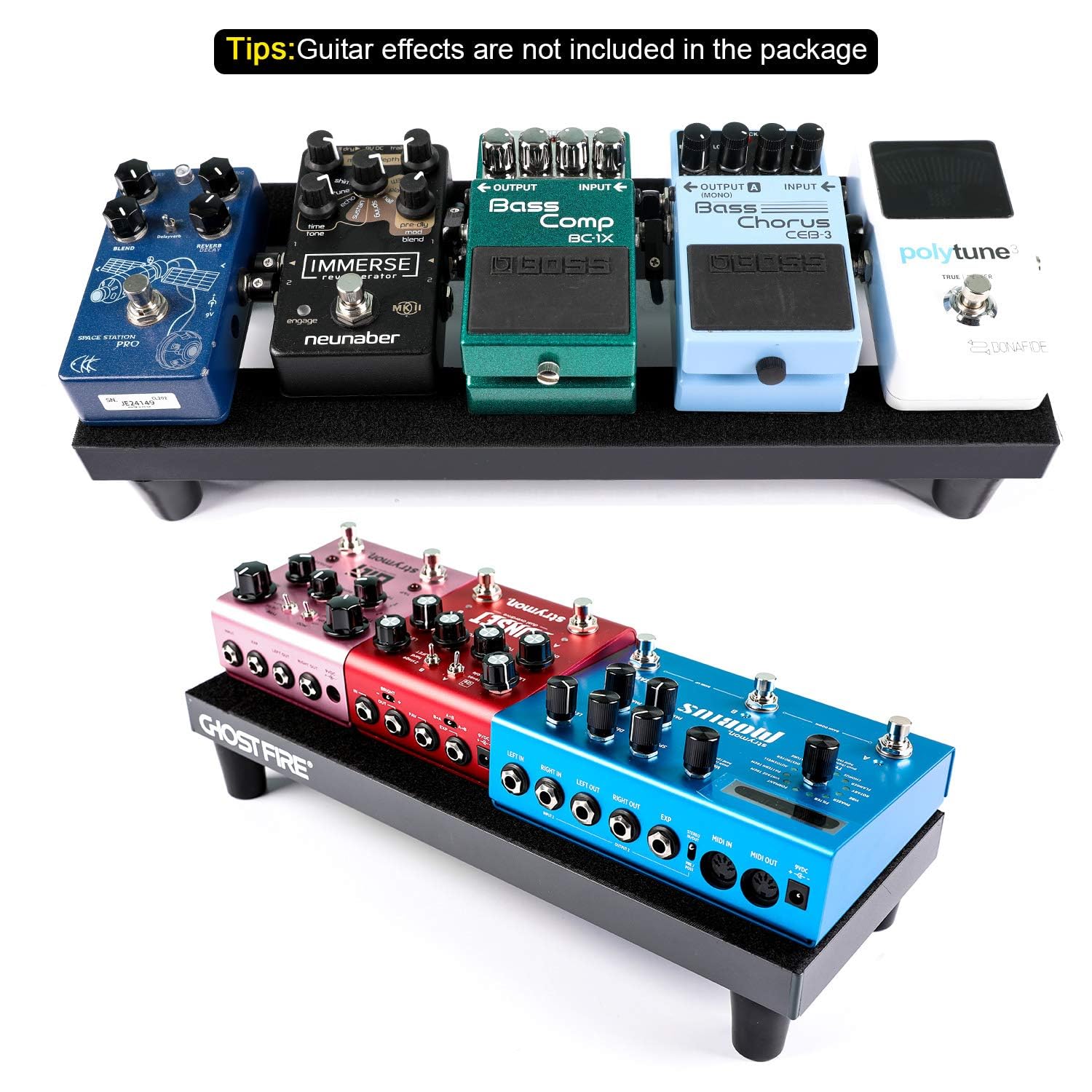 Ghost Fire Guitar Pedal Board Aluminum Alloy 0.8lb Super light Effect Pedalboard13.7''x5.5'' with Carry Bag,SPL-01 and Power Sup
