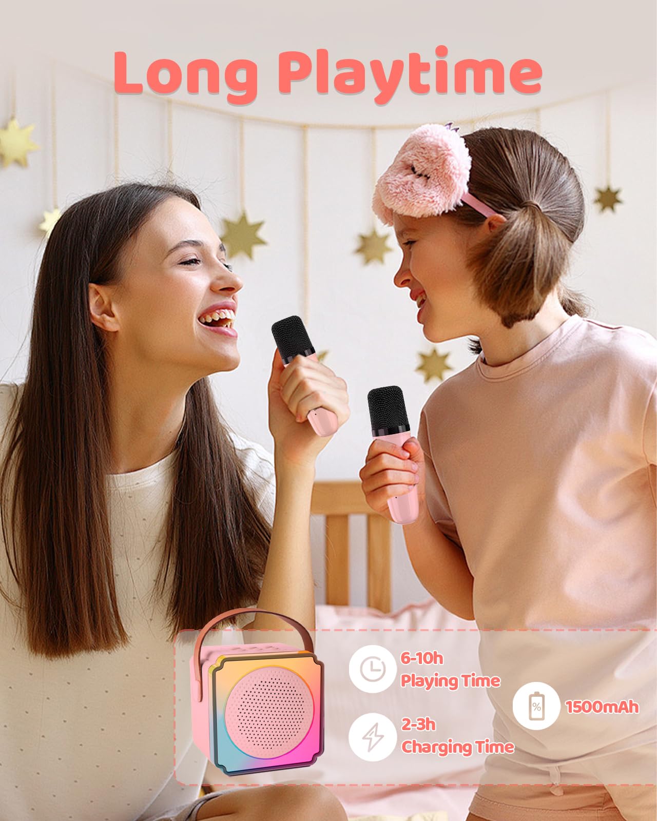 Mini Karaoke Machine for Kids Adults, LumoShine Portable Bluetooth Speaker with 2 Wireless Microphone and Lights, Gifts for Boys