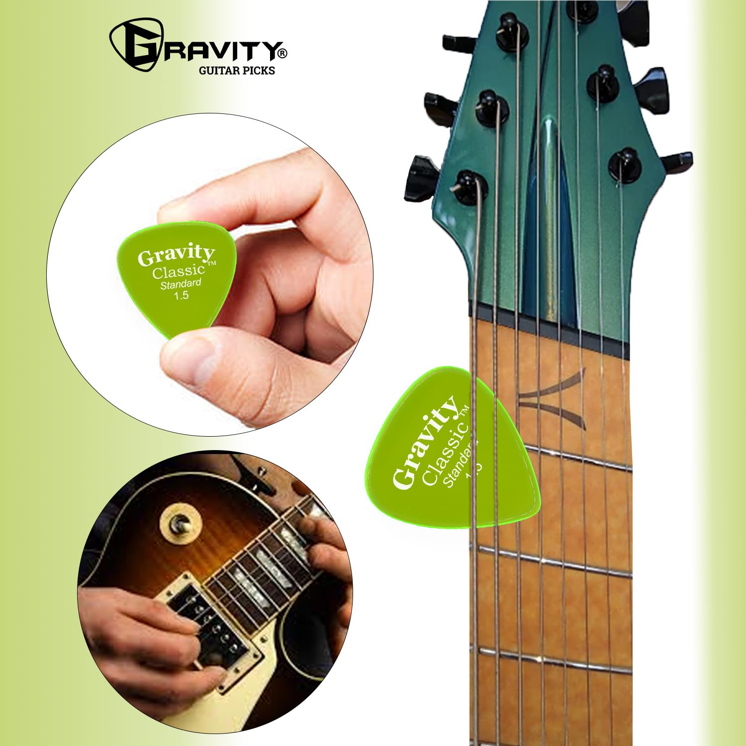 Gravity Picks Classic Guitar Pick - 1.5mm Fluorescent Green - Polished