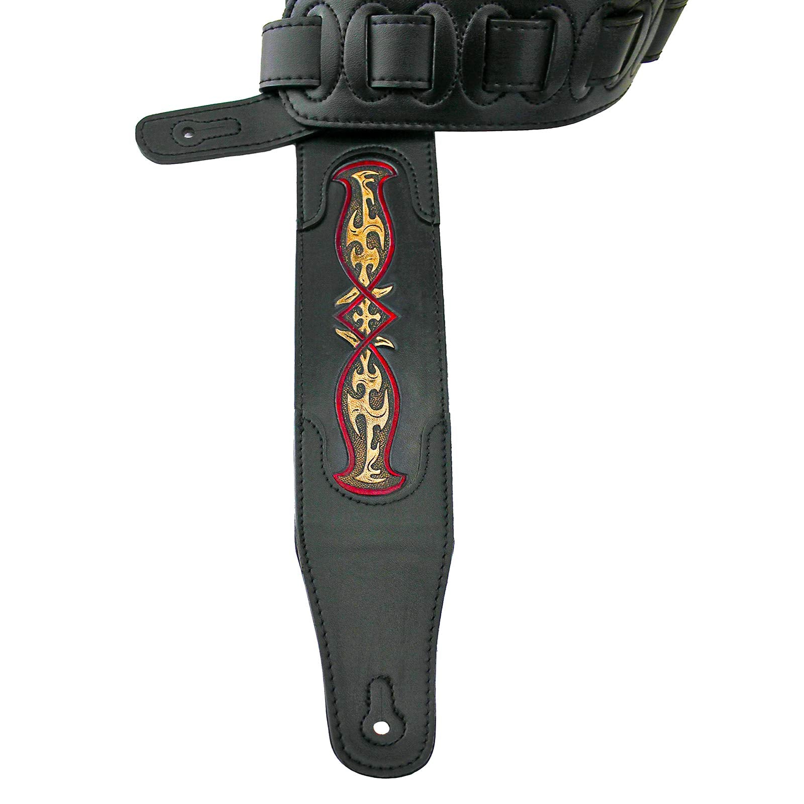 Walker & Williams CVG-103 Black Padded Guitar Strap Hand Tooled Celtic Design