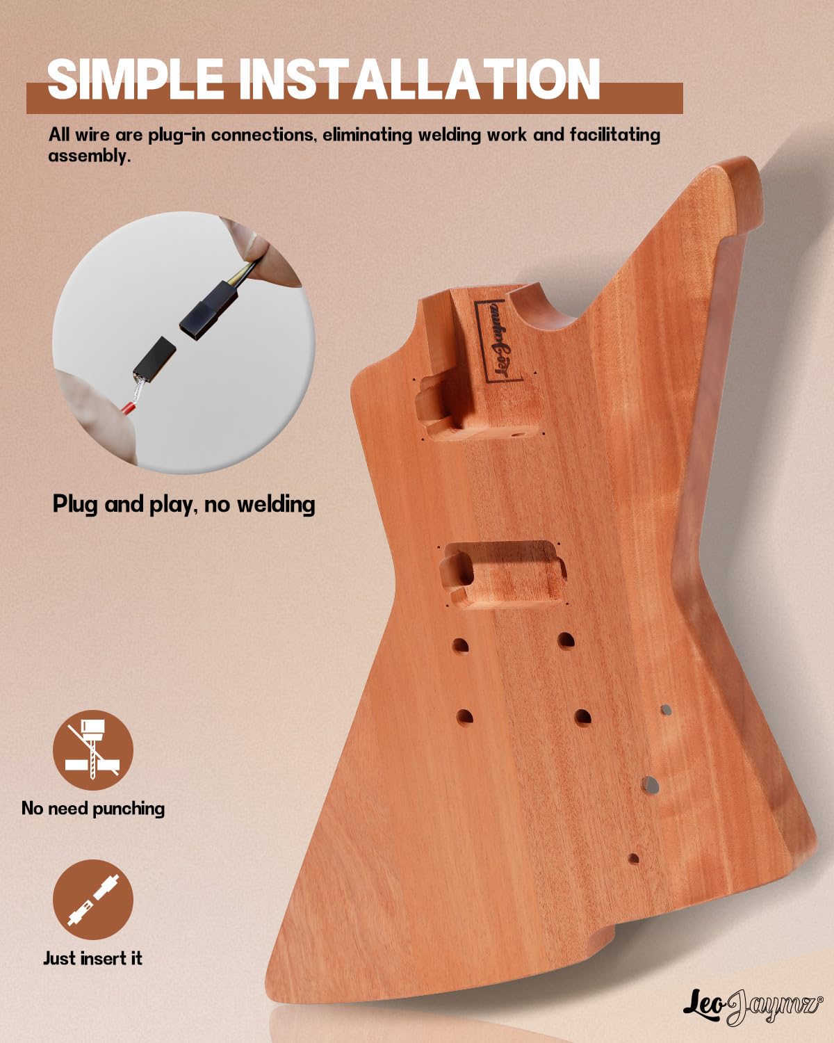 Leo Jaymz DIY Electric Guitar Kits - Mahogany Body, Mahogany Neck and Laurel Wood Fingerboard - Fully Components Included (AX)