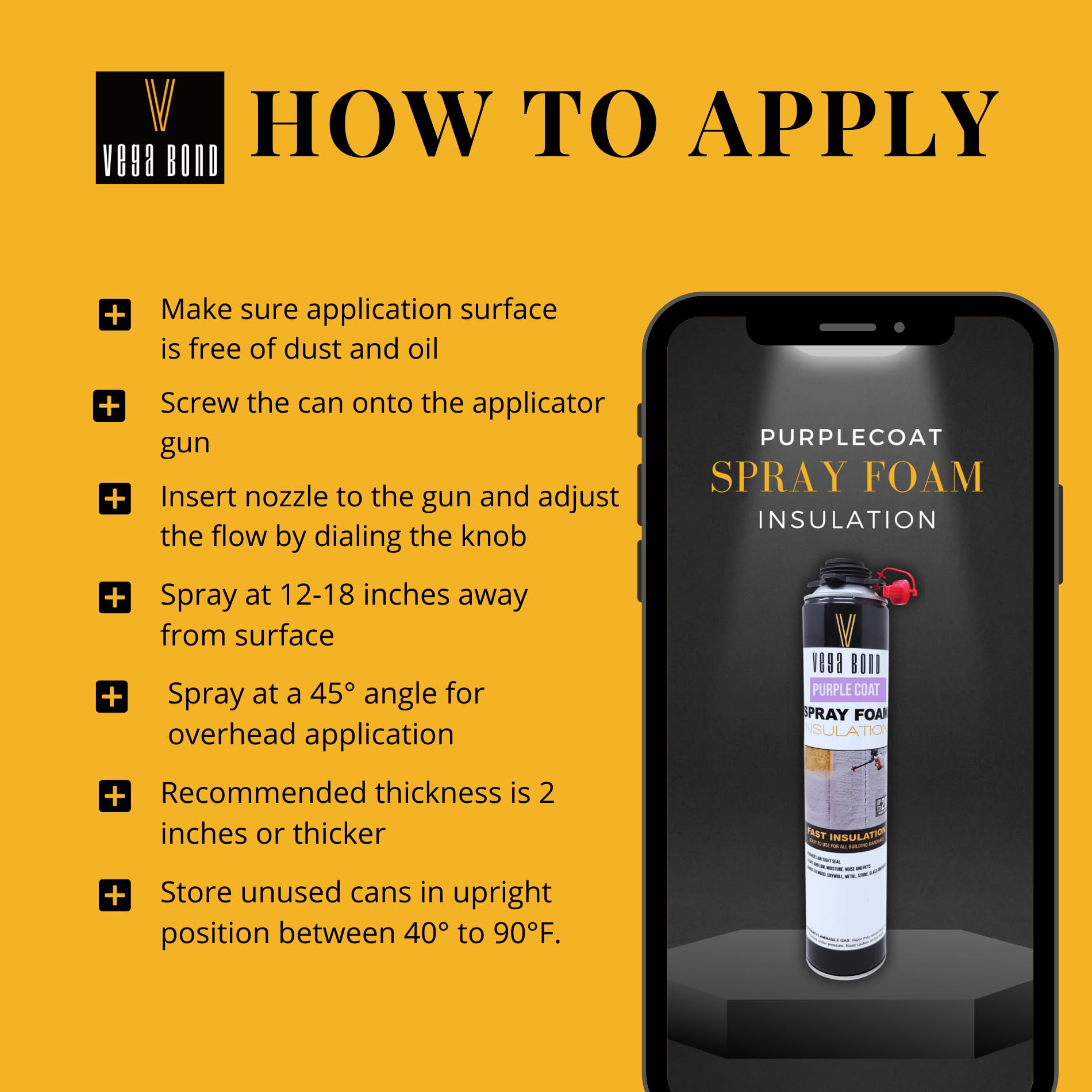 Vega Bond Premium Single Component, Self Expanding, Purplecoat Closed Cell Insulation Spray Foam 29 oz, Acoustic Spray,20 Board