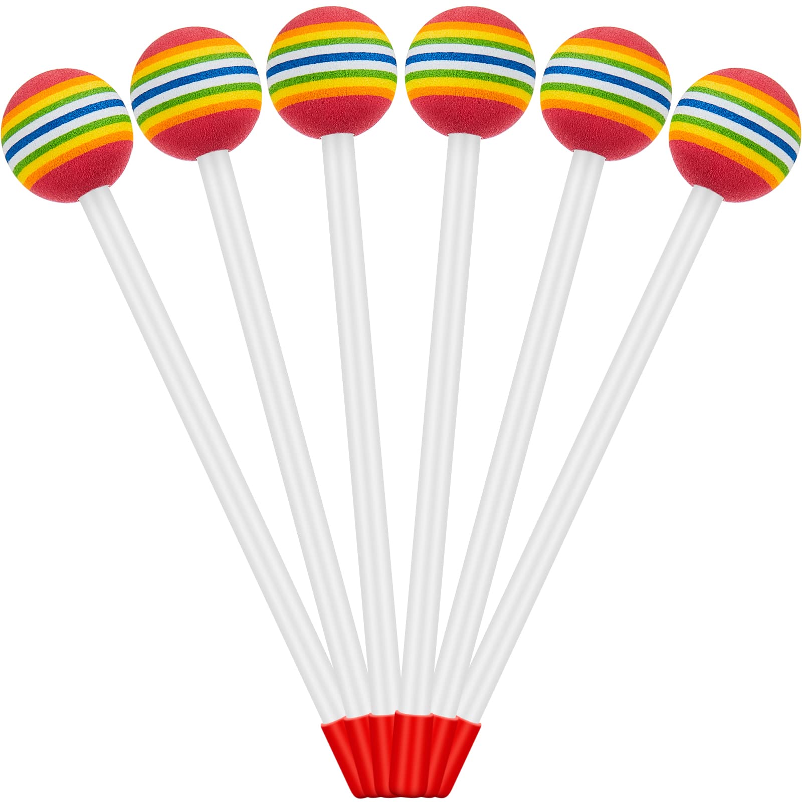 Chalyna 6 Pieces Lollipop Felt Drum Stick Soft Lollipop Timpani Mallets Foam Head Percussion Sticks Rainbow Plastic Drumsticks f