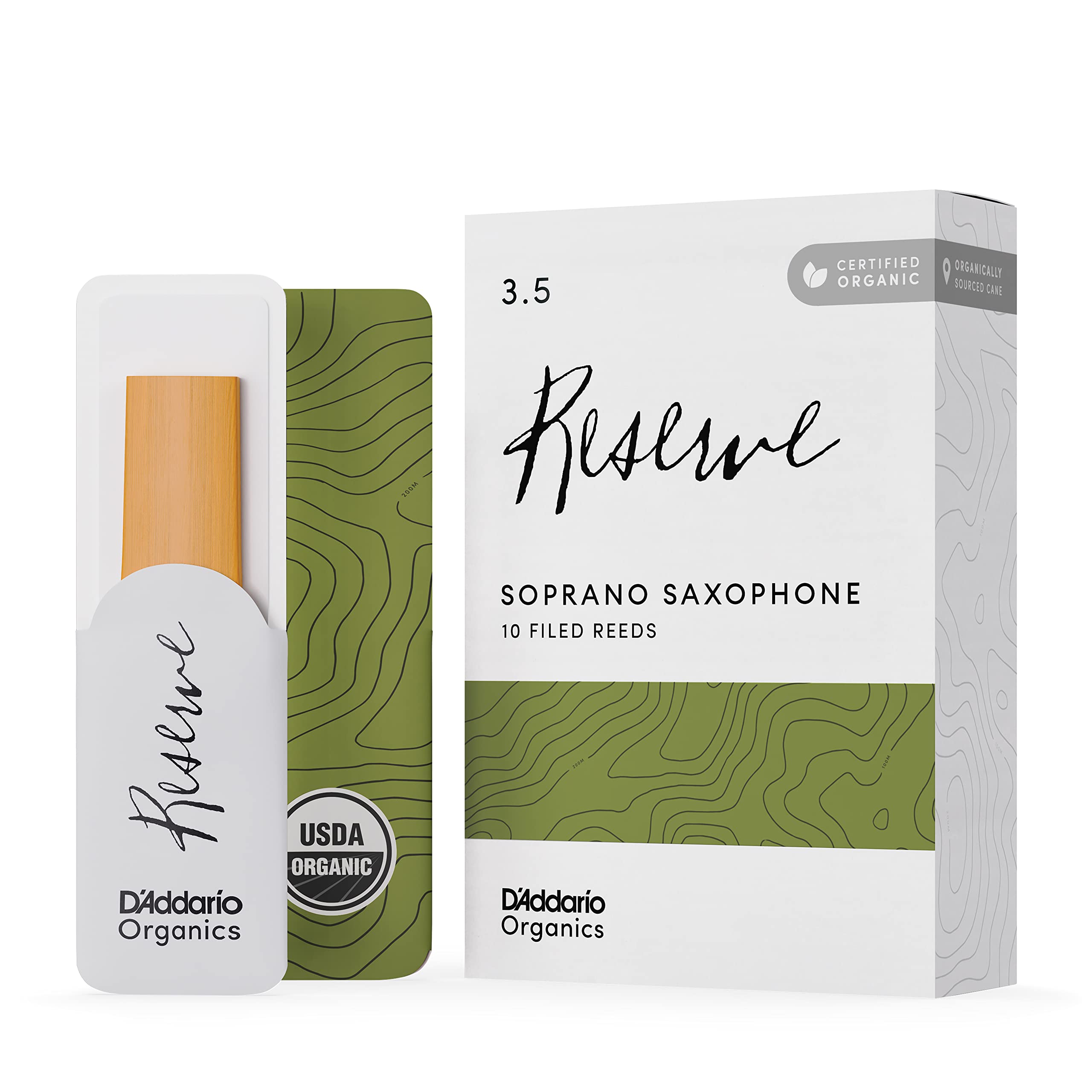 DAddario Organic Reserve Soprano Saxophone Reeds - Soprano Sax Reeds Filed, Strength 3.5, 10-Pack
