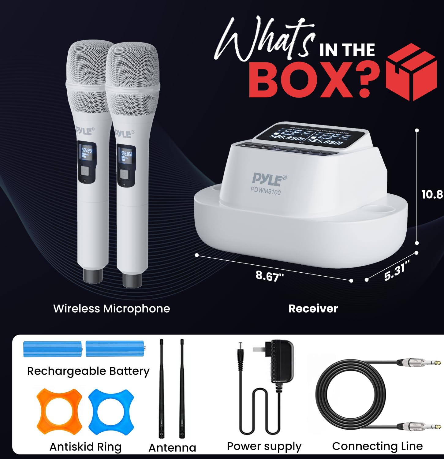 Pyle Wireless Microphones - UHF 2x100 Channel Receiver, Karaoke Microphone with DSP, High-Fidelity, Infrared Sync, Wireless Micr