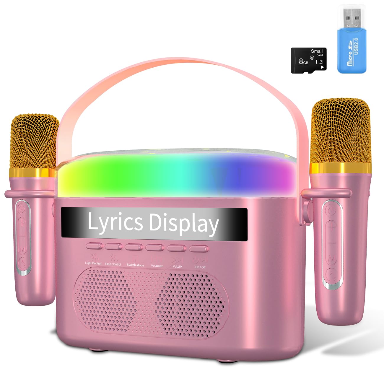 Karaoke Machine for Kids Adults with Lyrics Display, Mini Portable Bluetooth Dual Speaker with 2 Wireless Microphones, Birthday 