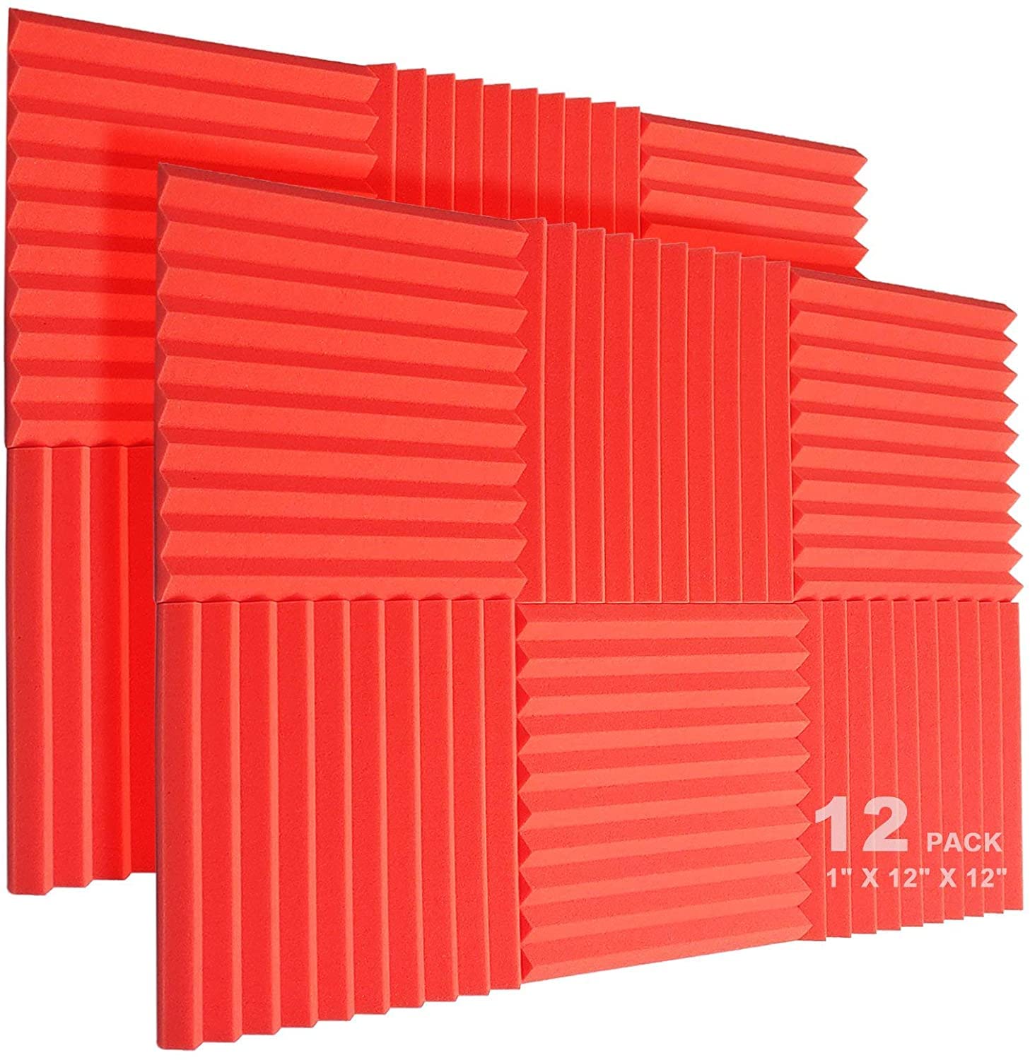 Jber 12 Pack Acoustic Foam Panels, 1'' X 12'' X 12'' Studio Soundproof Wedge-Shaped Fireproof Soundproof Liner Acoustic Treatmen