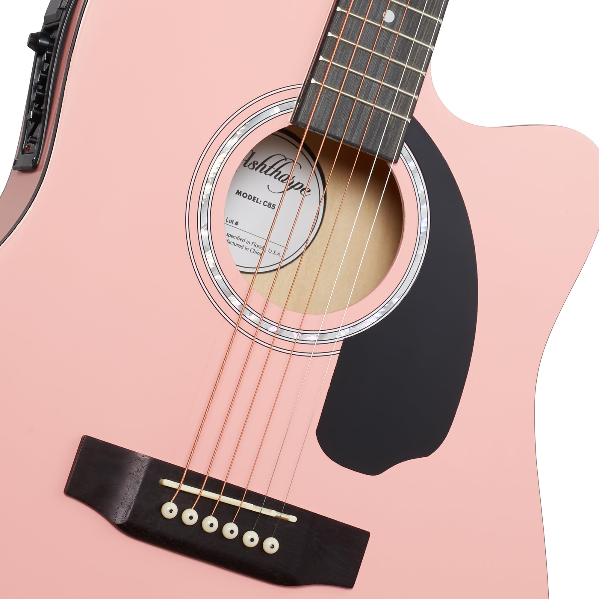 Ashthorpe Full-Size Cutaway Thinline Acoustic-Electric Guitar Package - Premium Tonewoods - Pink