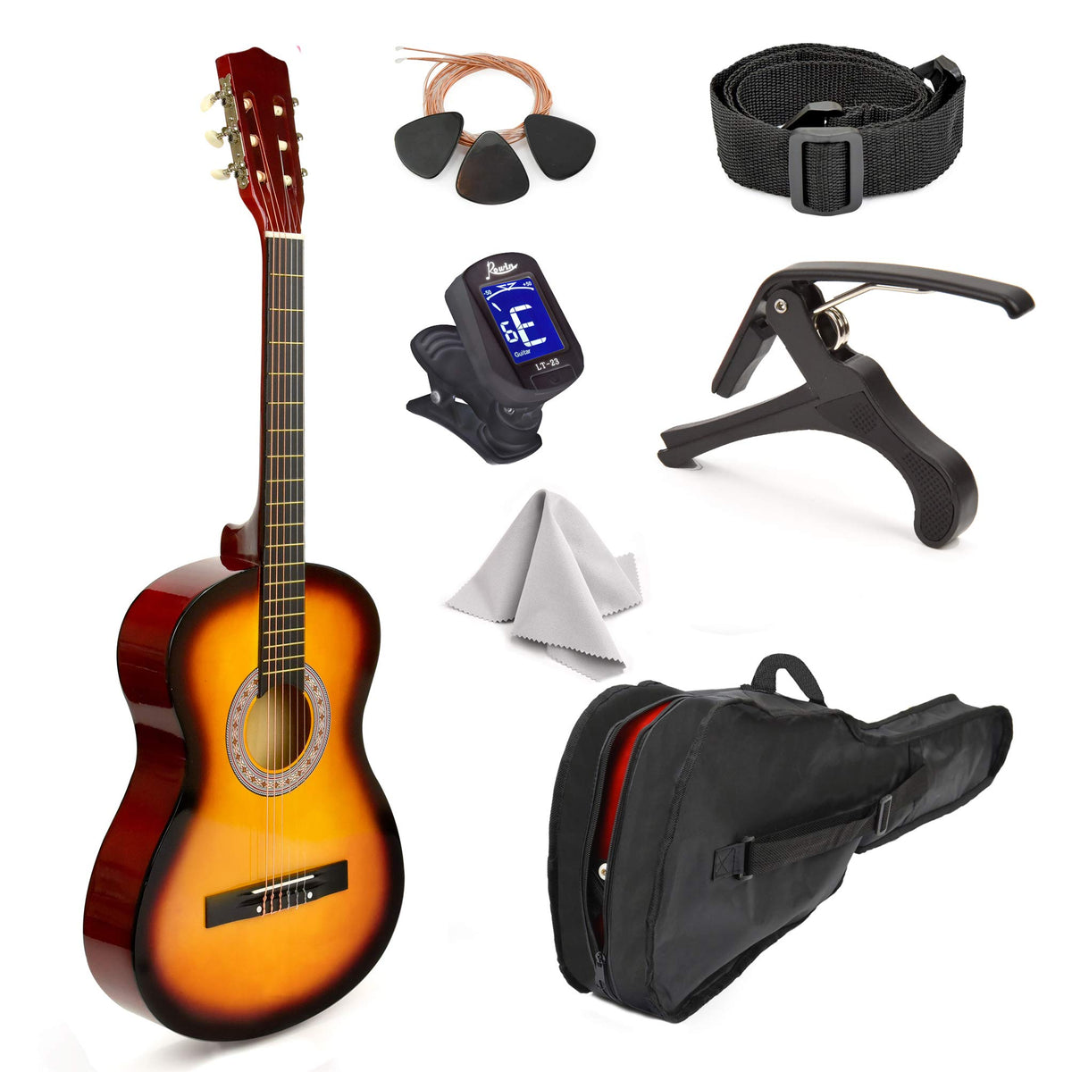 30'' Wood Guitar With Case And Accessories For Kids/Girls/Boys/Beginners (Sunburst)
