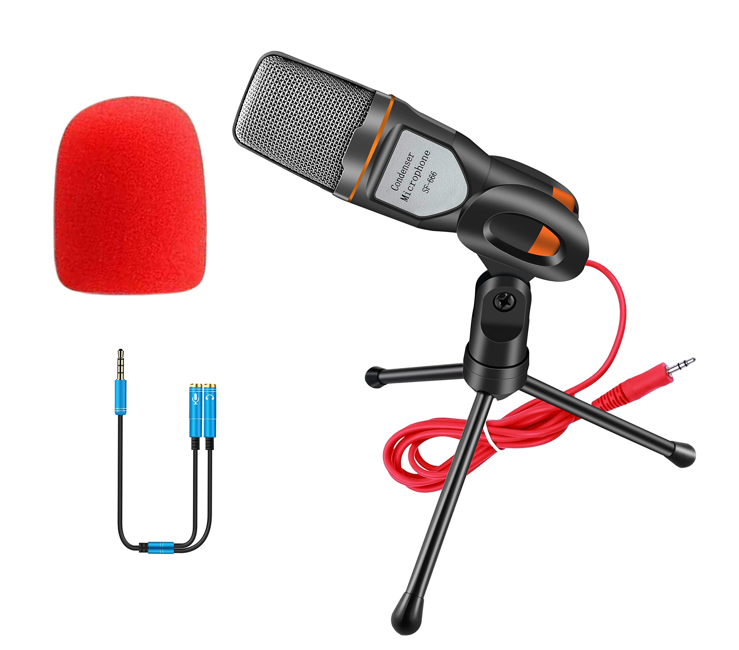 Computer Microphone,Condenser Microphone,3.5MM Plug and Play Omnidirectional Mic with Desktop Stand for Gaming,YouTube Video,Rec