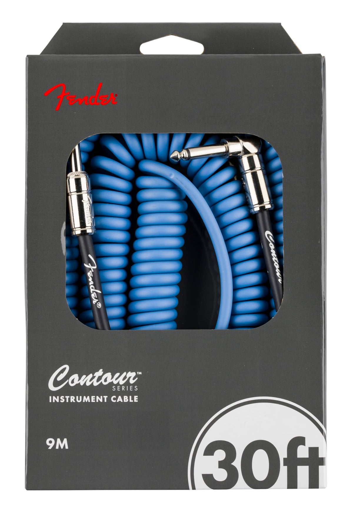 Fender Contour Coiled Instrument Cable, Guitar Accessories, Straight/Angle, Lake Placid Blue, 30 Ft