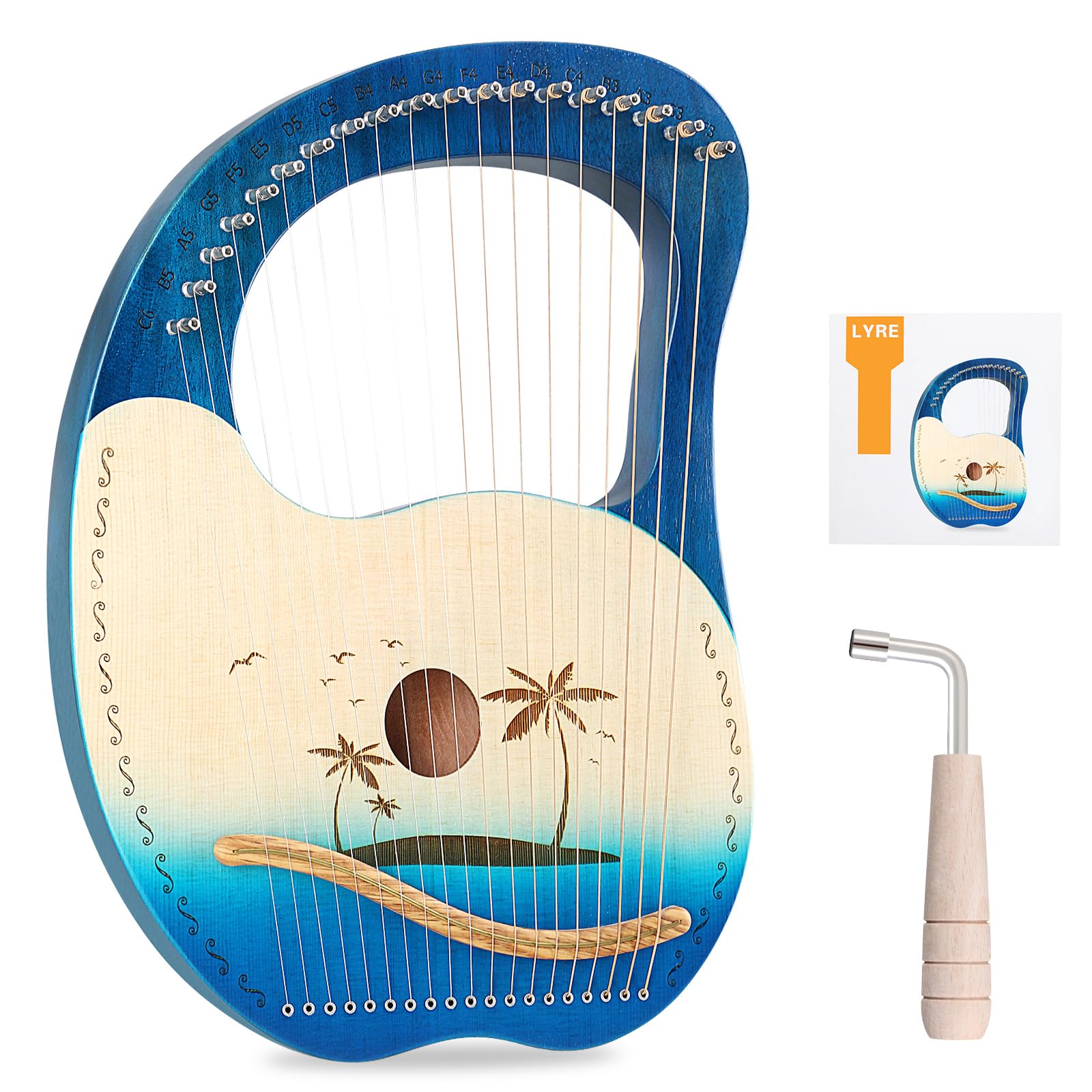 Lyre Harp VANPHY Lyre Harp 19 Strings Mahogany Body Metal String for Beginner Harp Hawaii Style Harp Instrument with Tuning Wren