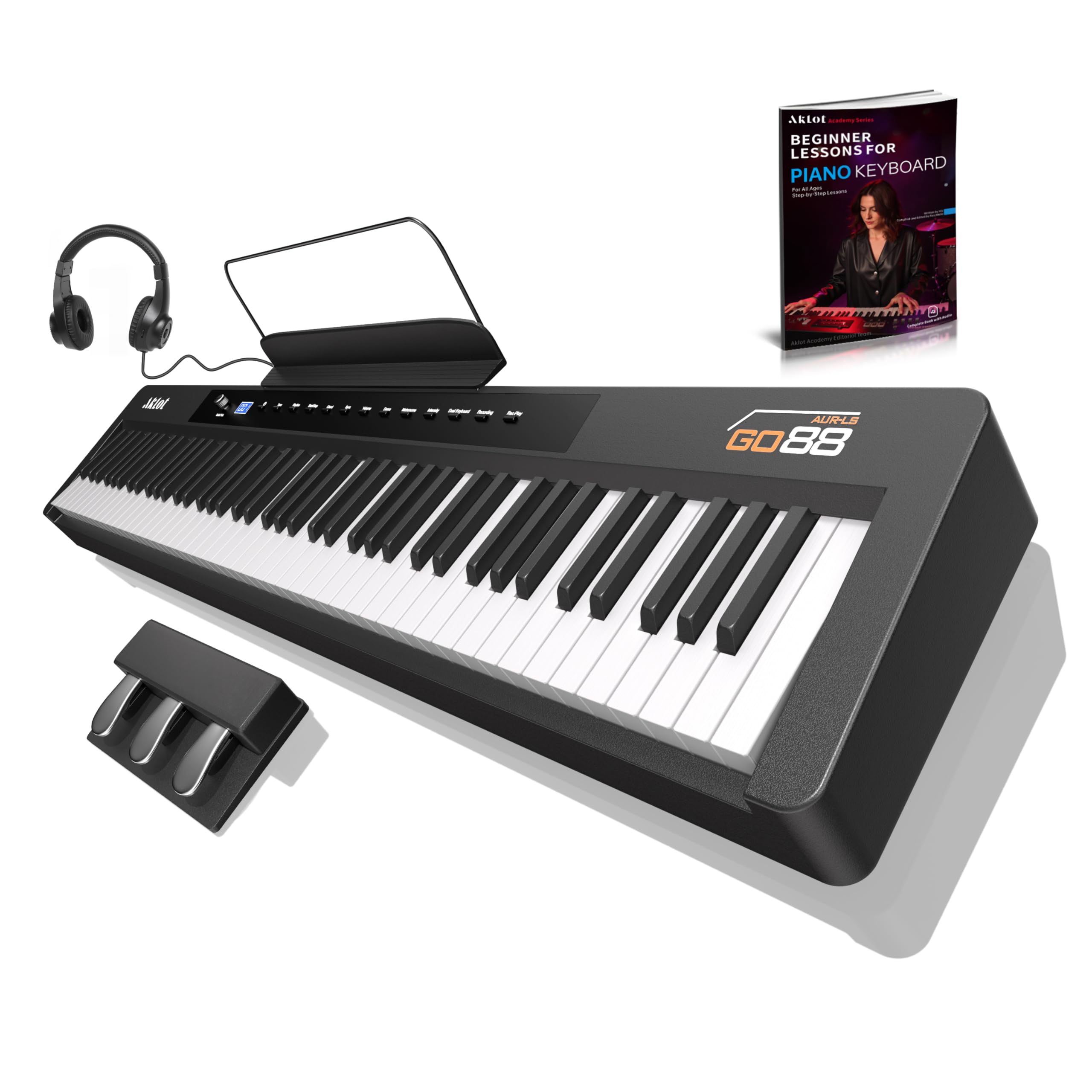 AKLOT Portable Weighted Keyboard Piano: Beginner Digital Piano with 88-Key Hammer Action, Electric Triple Pedal and Music Stand,