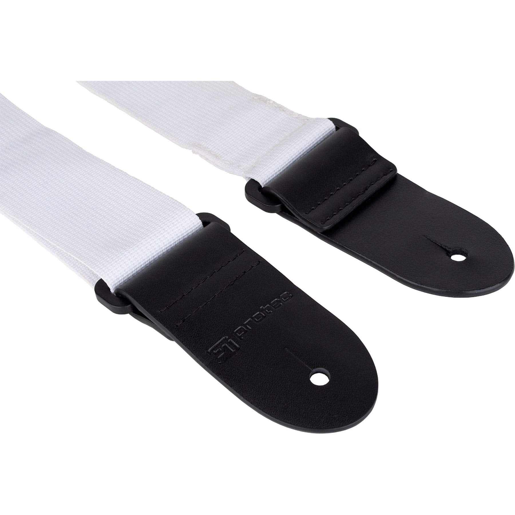 Protec Guitar Strap featuring Thick Leather Ends and Pick Pocket, White