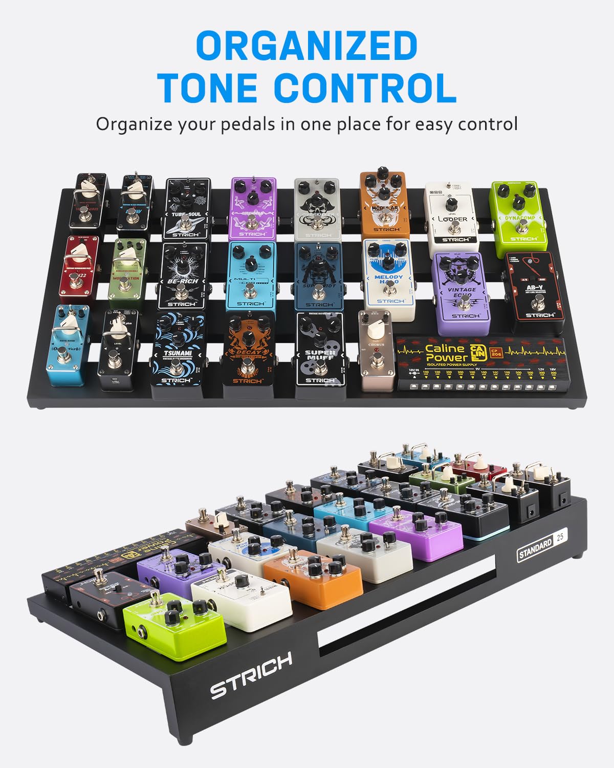 STRICH Guitar Pedal Board Extra Large Size, Aircraft Grade Aluminum 2.9lb Lightweight Pedalboard 25'' x 12.7'' x 2.83'' Effect P