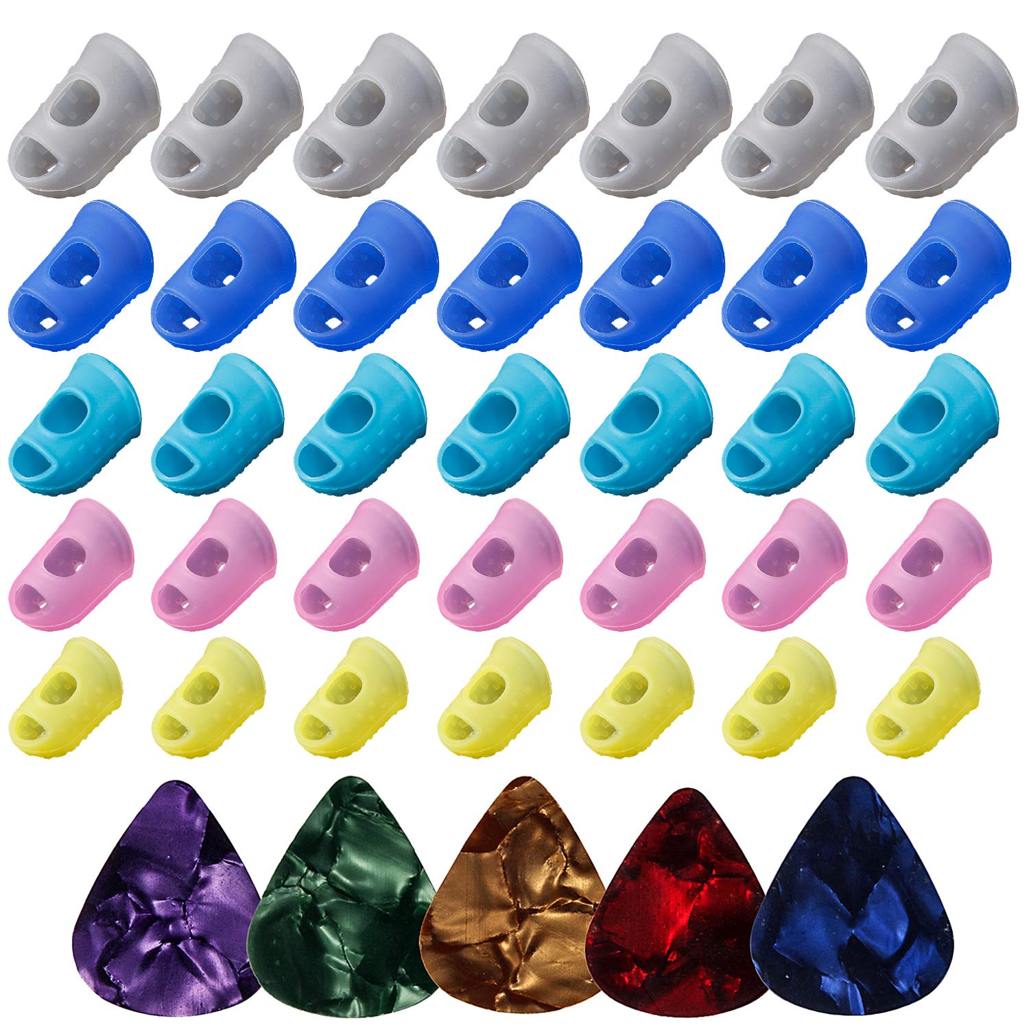 40Pcs Guitar Silicone Finger Protector,Color Fingertip Protection Covers Caps In 5 Sizes For Beginner Playing Ukulele Electric G