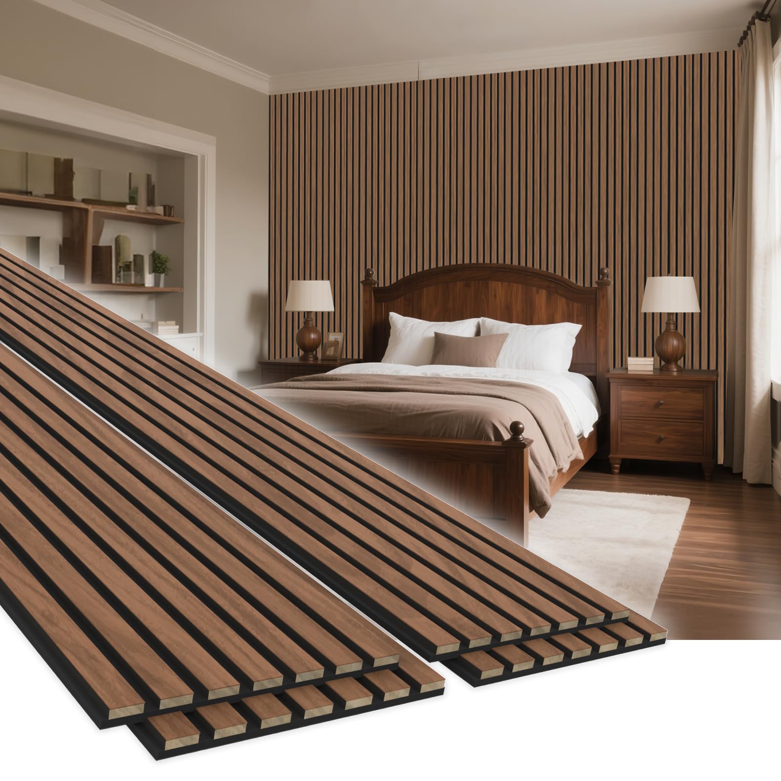 EVERECO 4 Pack 94.5    11 Wood Panels for Wall, Acoustic Soundproof Wall Slat Panels, 3D Wall Panels for Home Office Decoration,