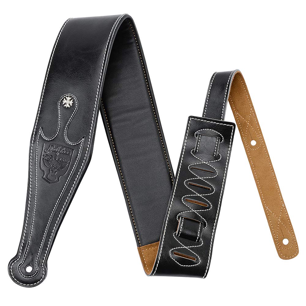 Leather Guitar Strap, 3.15'' Genuine Leather Guitar Strap With Suede & Leather Lined For Bass, Electric Guitar And Acoustic Guit