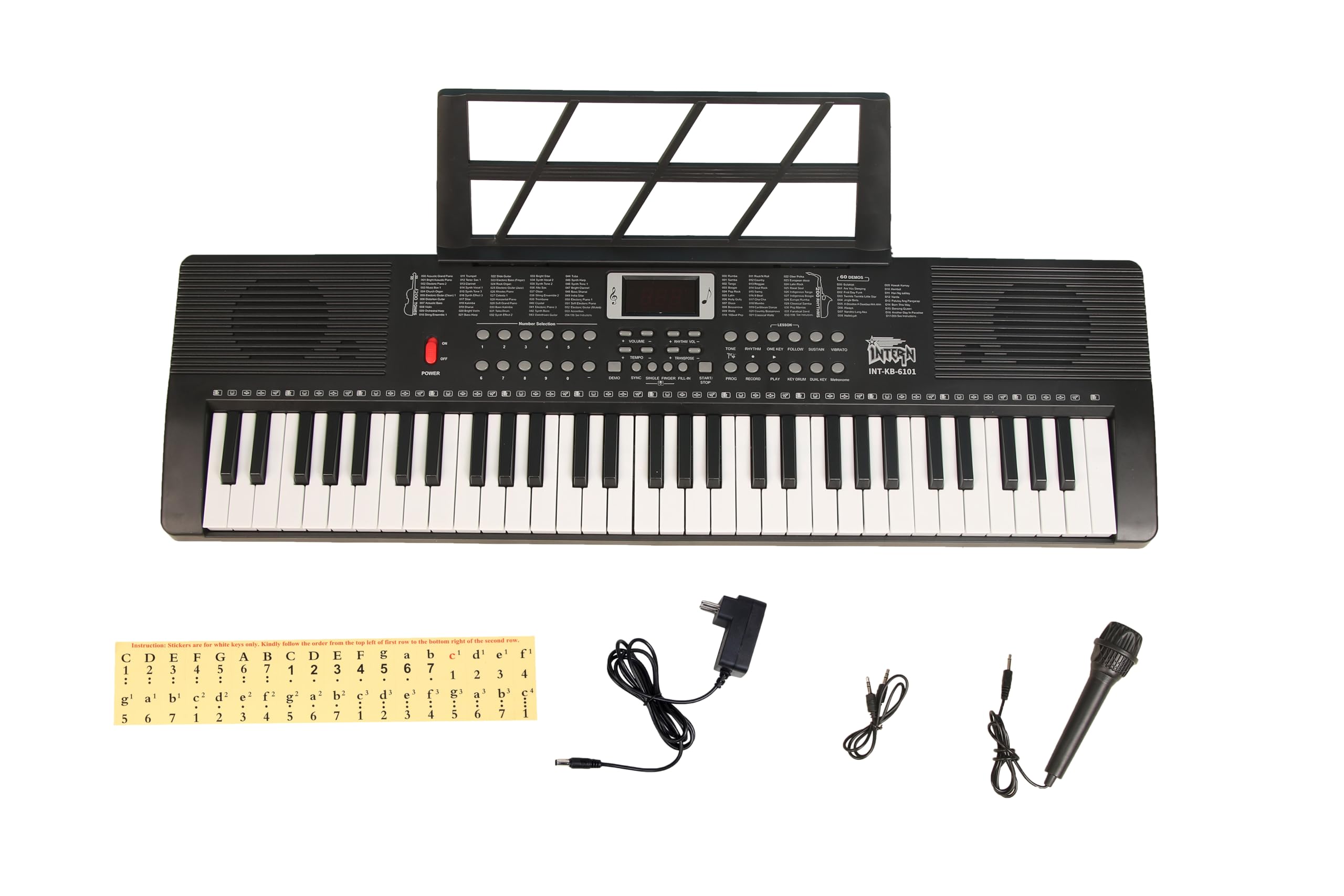 Intern INT-KB-6101, 61 Keys Touch Response Portable Piano Keyboard with Microphone and 5V DC Power Adapter (Black)