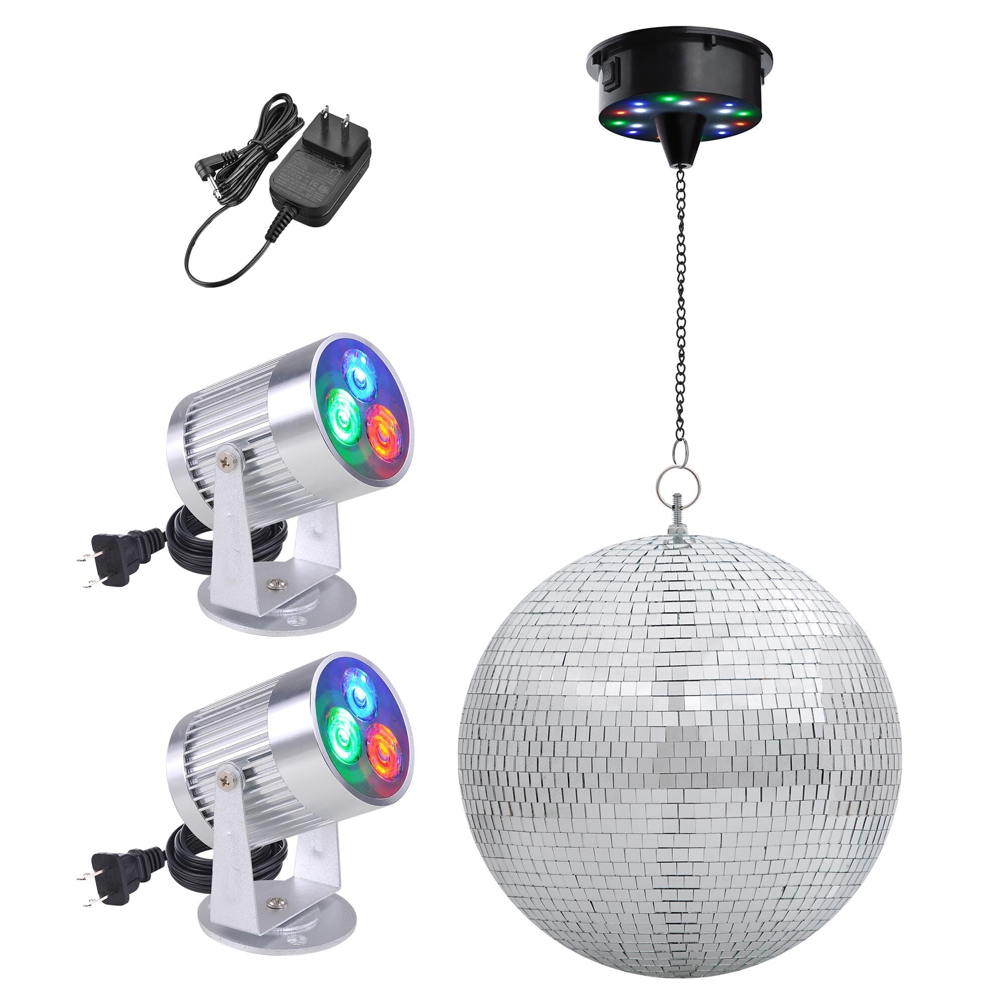 Yescom 12  Large Disco Ball with Motor and Lights 6RPM Rotator & 2PCS 3W RGB Spotlights for 70s 80s Party DJ Bands Dance Club Ba