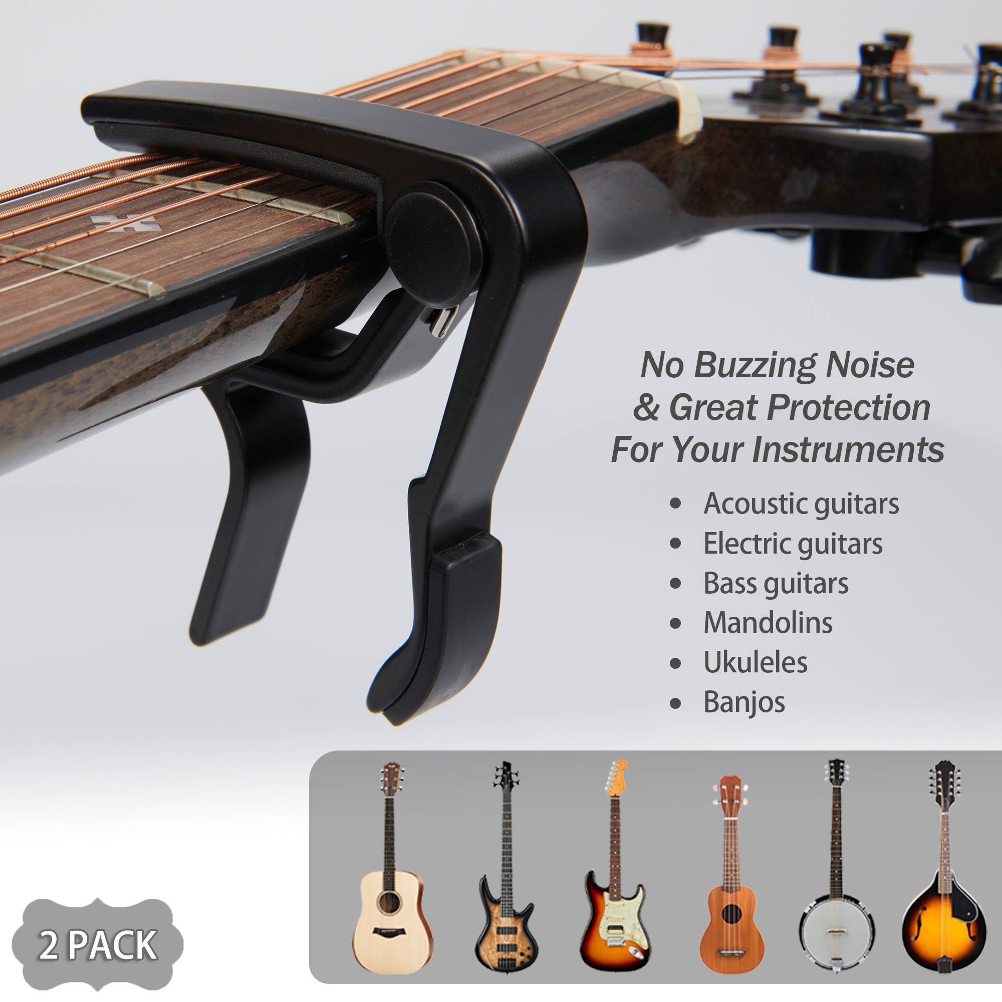 Capo,Guitar Capo for Acoustic Electric Guitar (2 Pack Black)