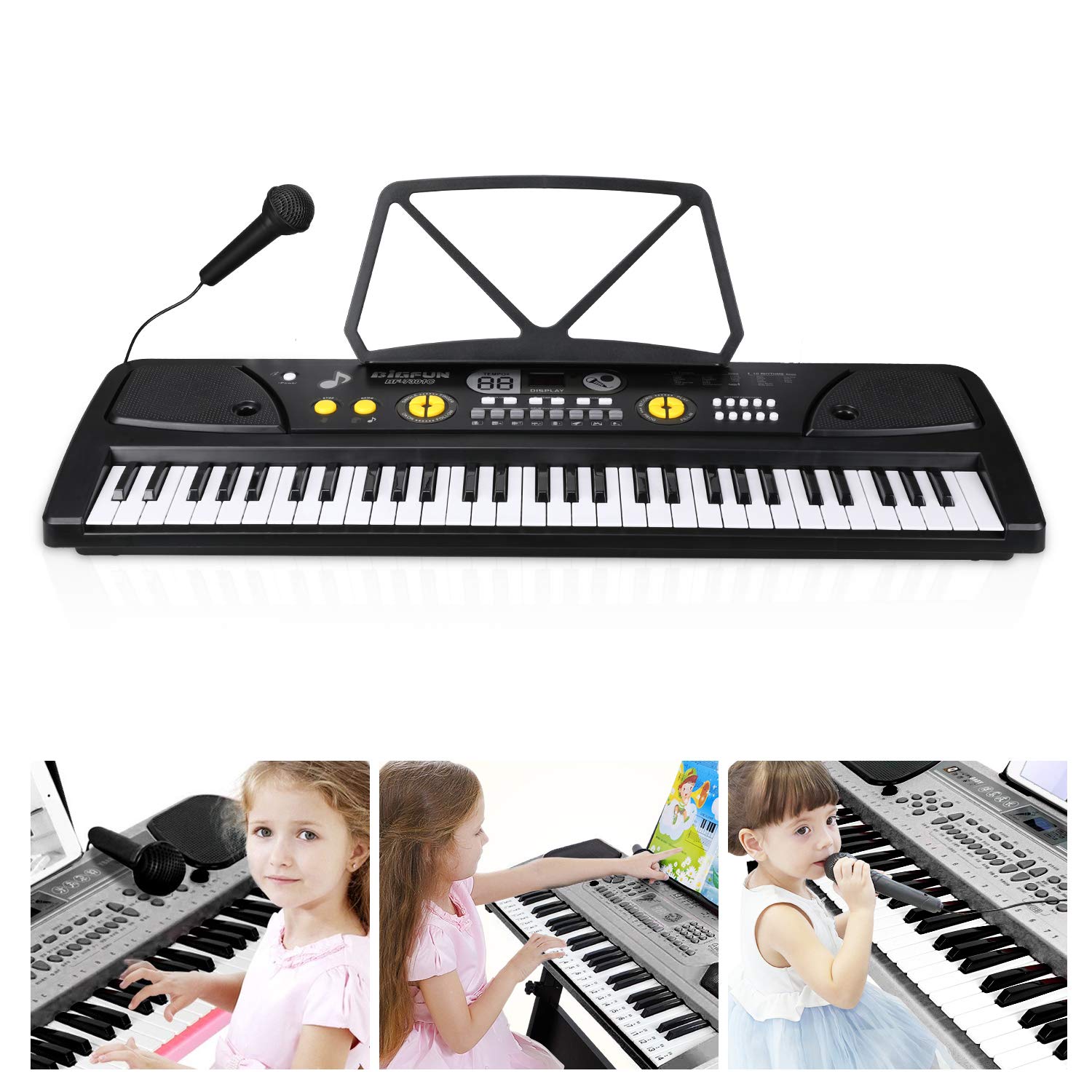 Much Electronic 61 Keys Music Piano Keyboard Portable Digital With Built In Speakers Mic & Stand Ups/Mp3 Input, Power Supply For