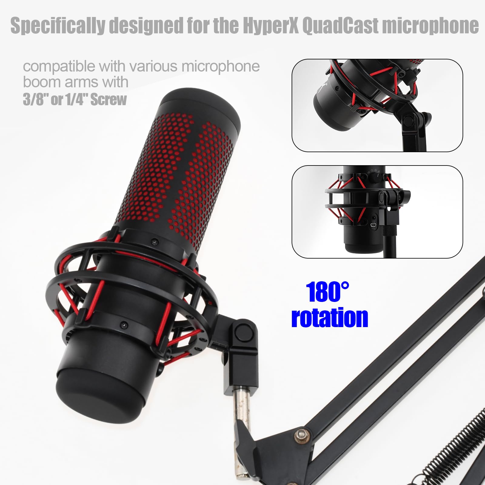 Microphone Mount Adapter for Hyperx Quadcast with 3/8'' or 1/4'' Screw Adapter, Works with HyperX QuadCast Microphone Stand & Bo