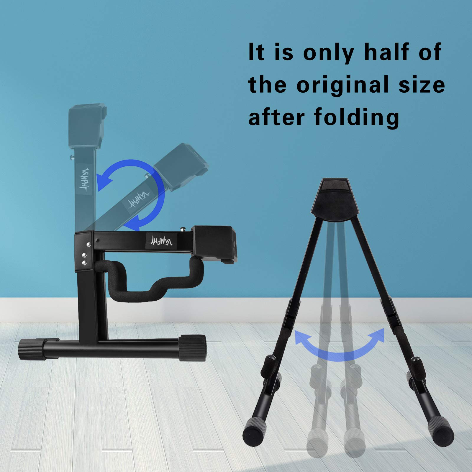 VANPHY Foldable Guitar Stand Folding A-Frame metal Acoustic Guitars Stand Adjustable Bass stand with Padded Classical ukulele st