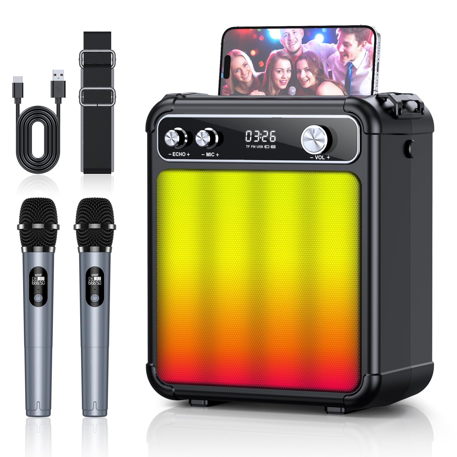 Karaoke Machine,Karaoke Machine For Adults,Bluetooth Speaker With 2 Wireless Karaoke Microphones For Adults & Kids With Led Ligh