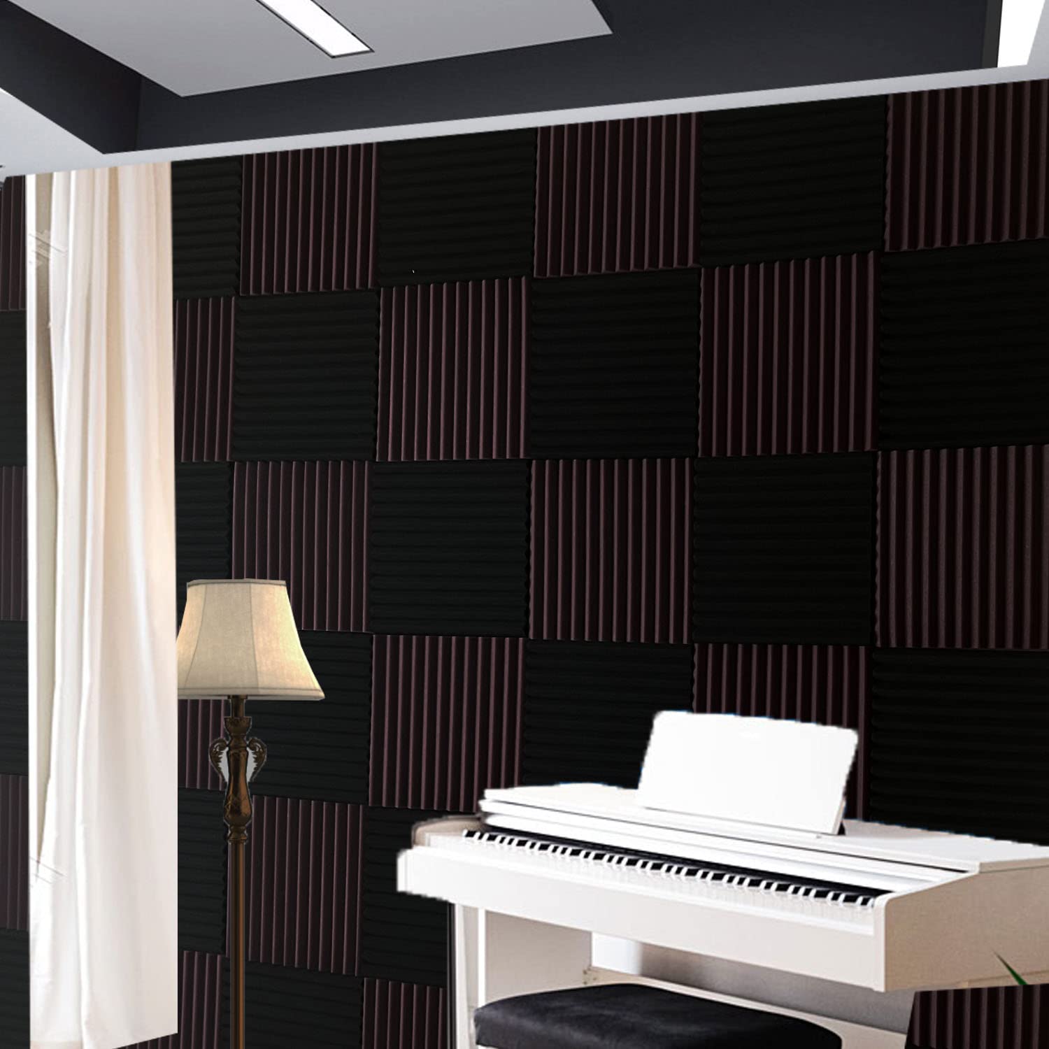 96 Pack Burgundy/Black Absorb the echo Acoustic Foam Panel Wedge Studio Soundproofing Wall Tiles 12'' X 12'' X 1''