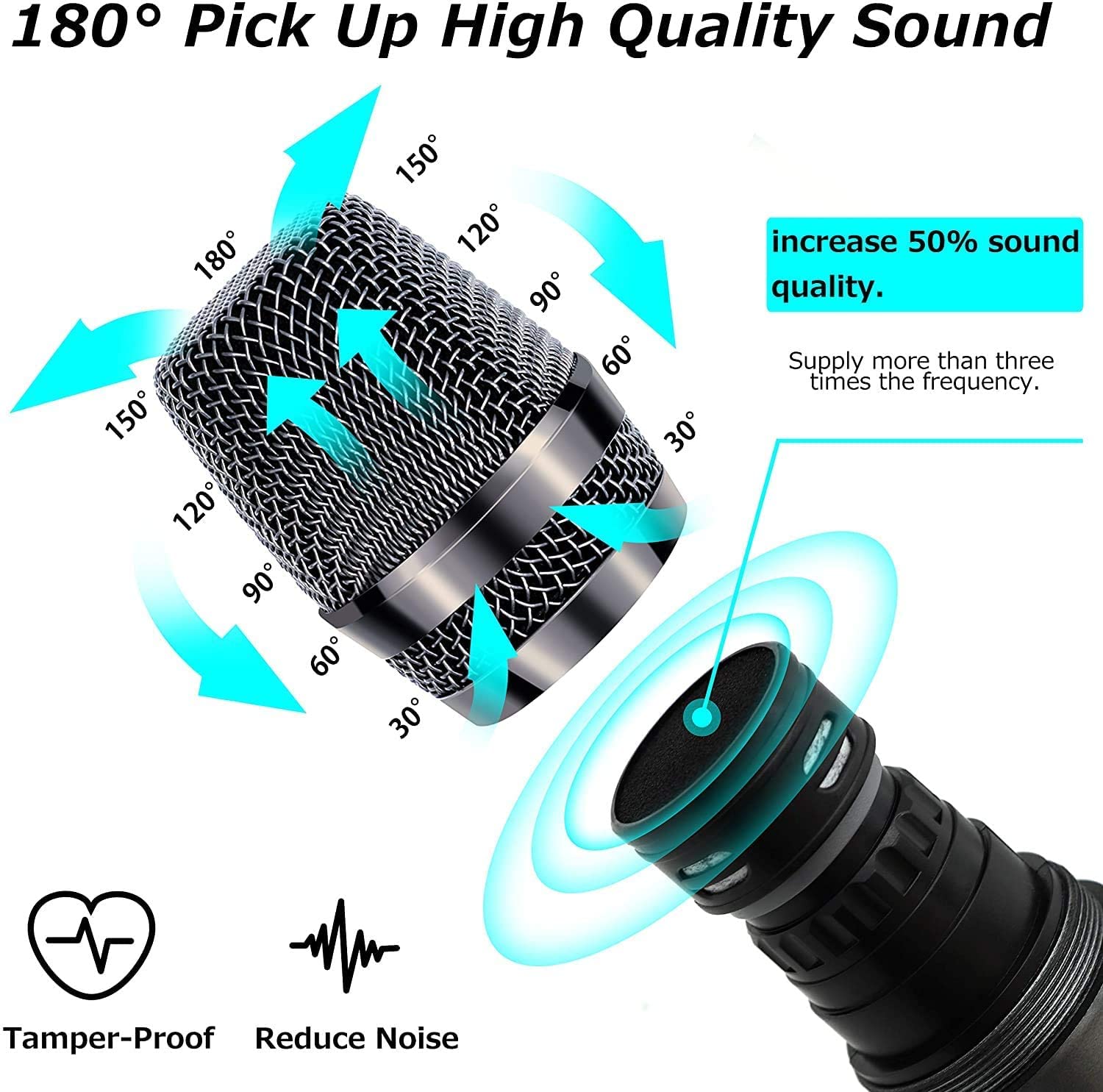 JYX Wireless Microphone, Professional UHF Metal Handheld Dynamic Mic System with Rechargeable Receiver 1/4''(6.35mm) Plug, for A