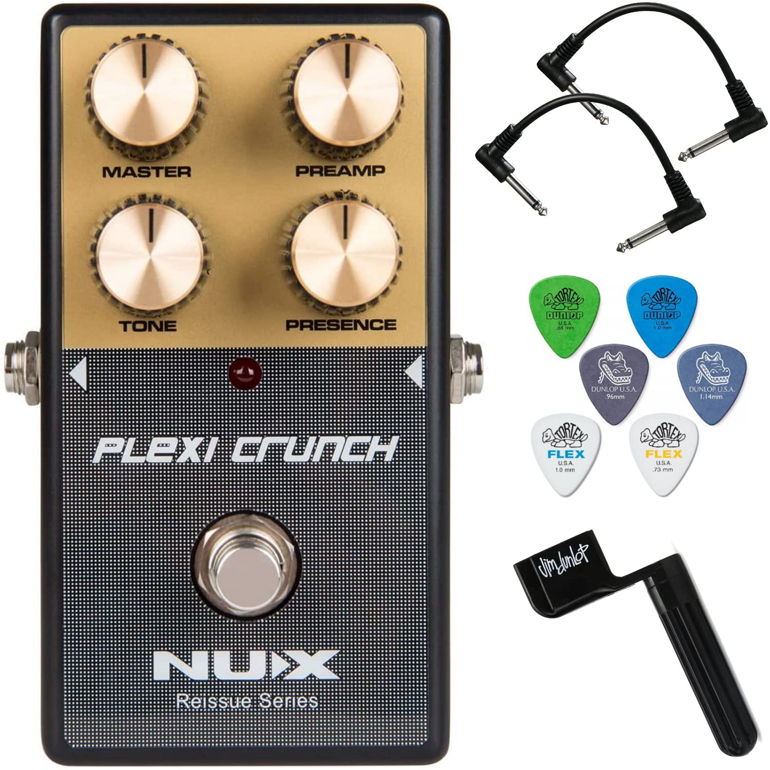 Briskdrop Nux Plexi Crunch Distortion Pedal Bundle With 2 Patch Cables, 6 Dunlop Picks, And String Winder Assorted Golden Plexic