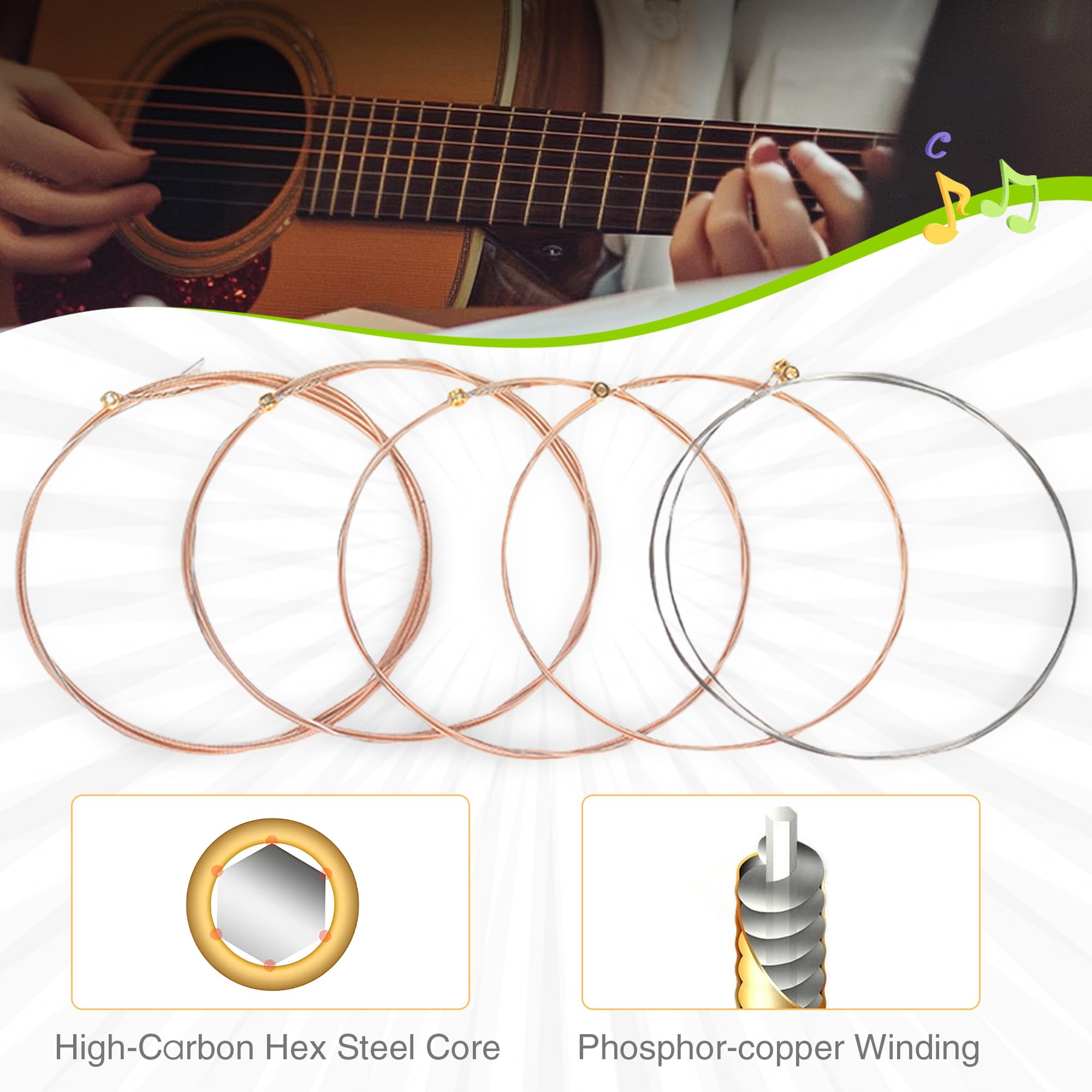 Acoustic Guitar Strings Nickel Plated Steel with PVD Ion Coating Guitar Strings Guitar Accessories Acoustic 6 String Set Consist