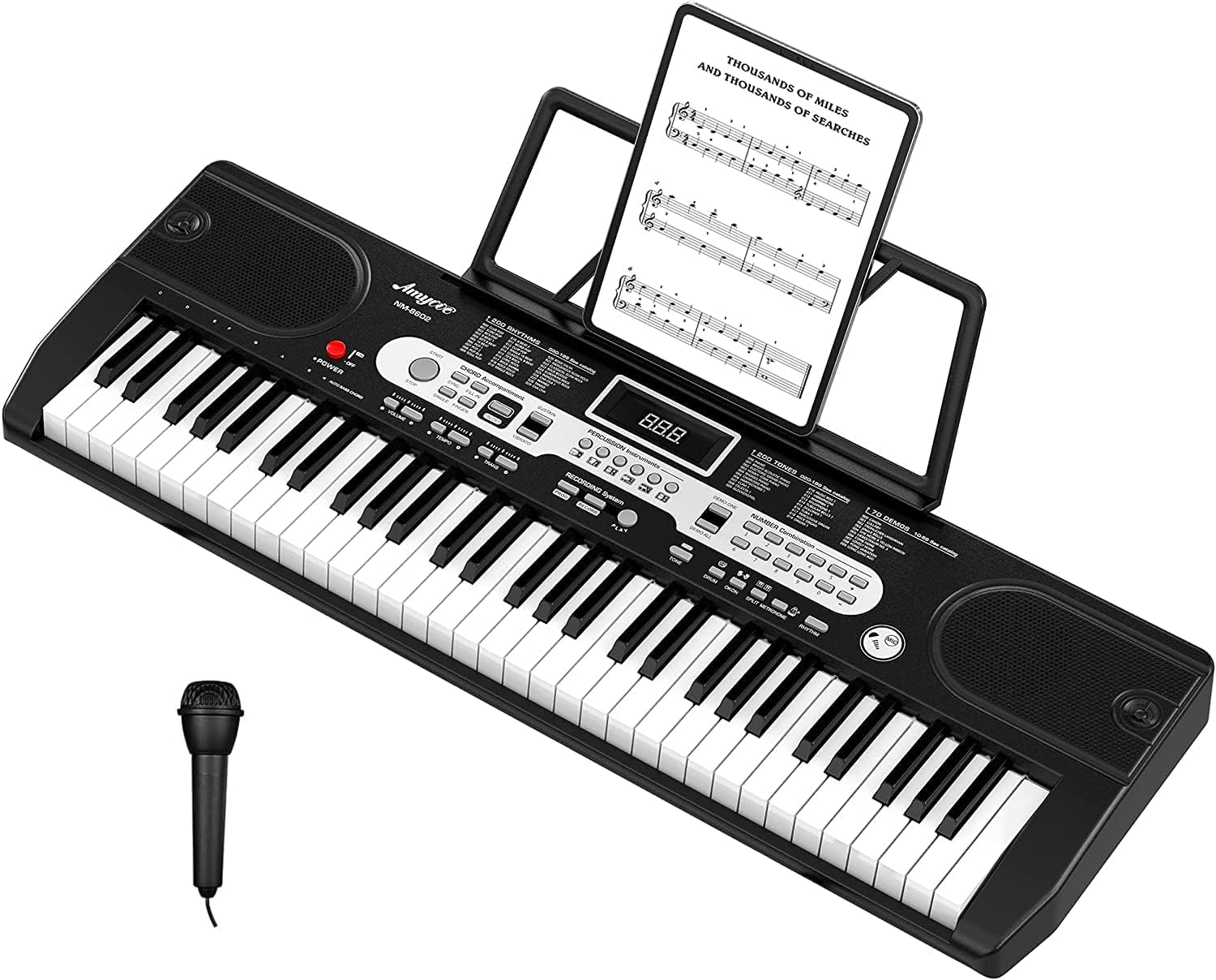 Portable Electric 61 Key Piano Keyboard Set with Microphone, Headphones, Stand, Bench and Carrying Bag