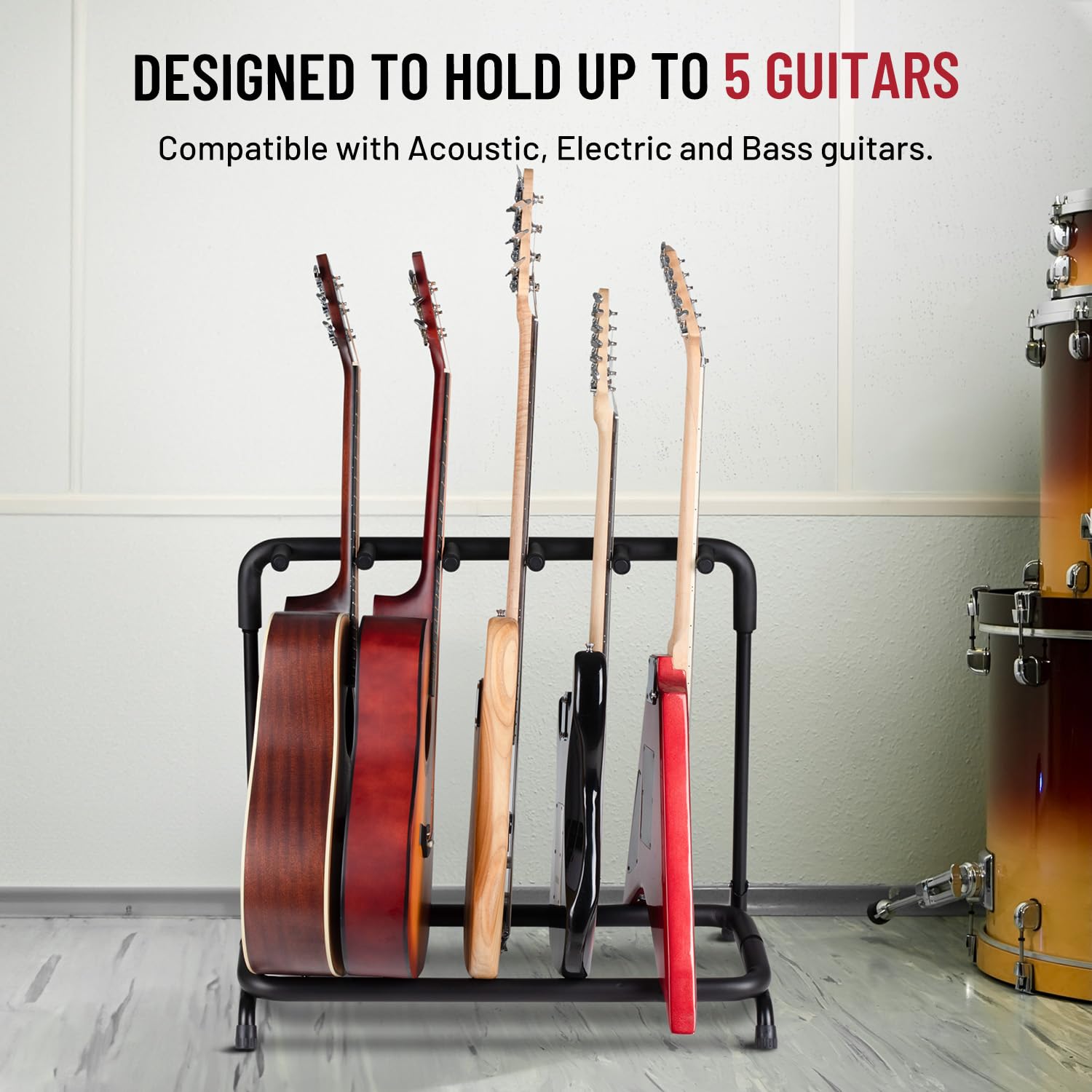 CAHAYA Multi Guitar Rack: Acoustic Guitar Display Rack 5 Holder Thick Padding Guitar Rack Holder Floor Stand for Classical Acous