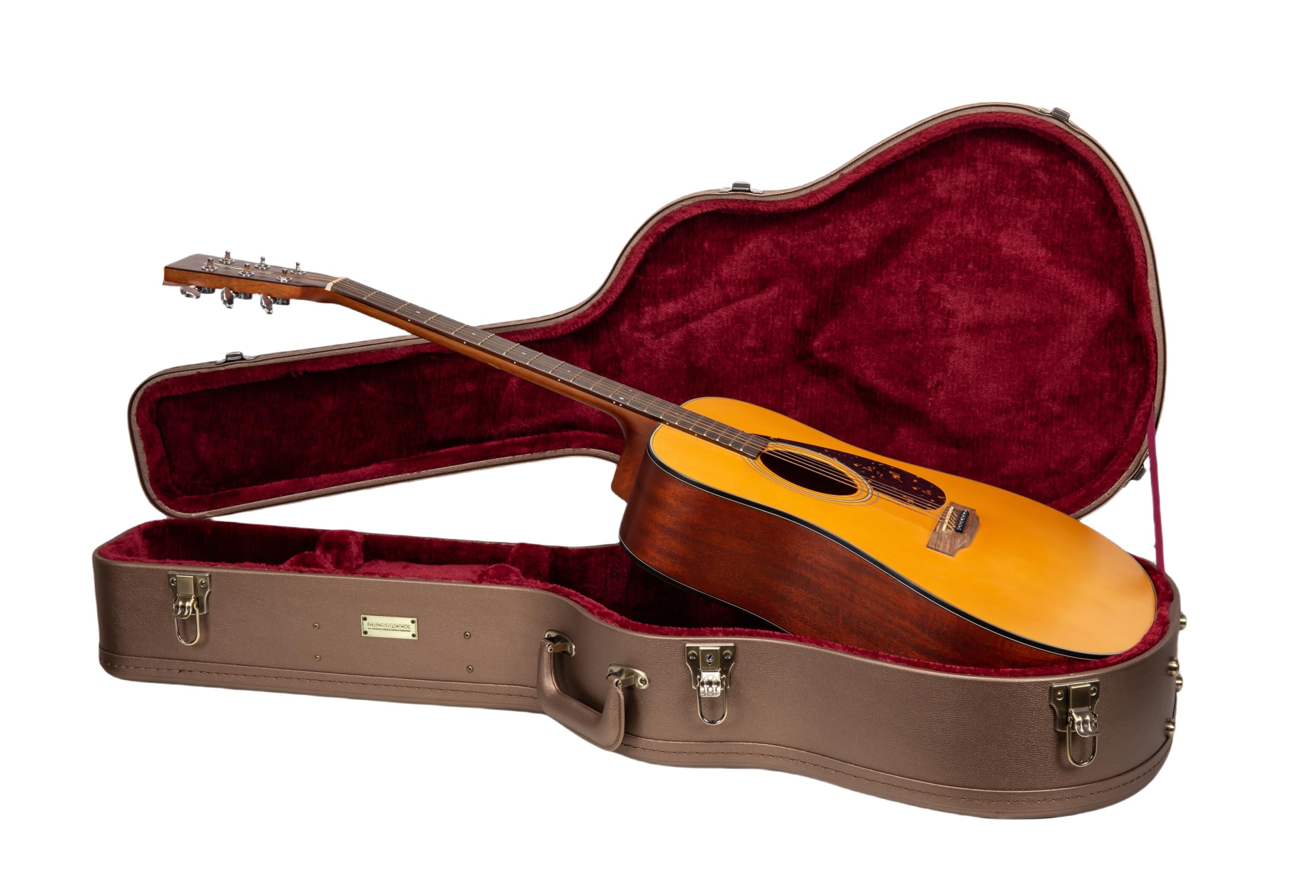 Crossrock Wooden Dreadnought Guitar Case for Martin D-28 / Taylor Grand Auditorium | Chocolate Brown Finish, Burgundy Velvet Int