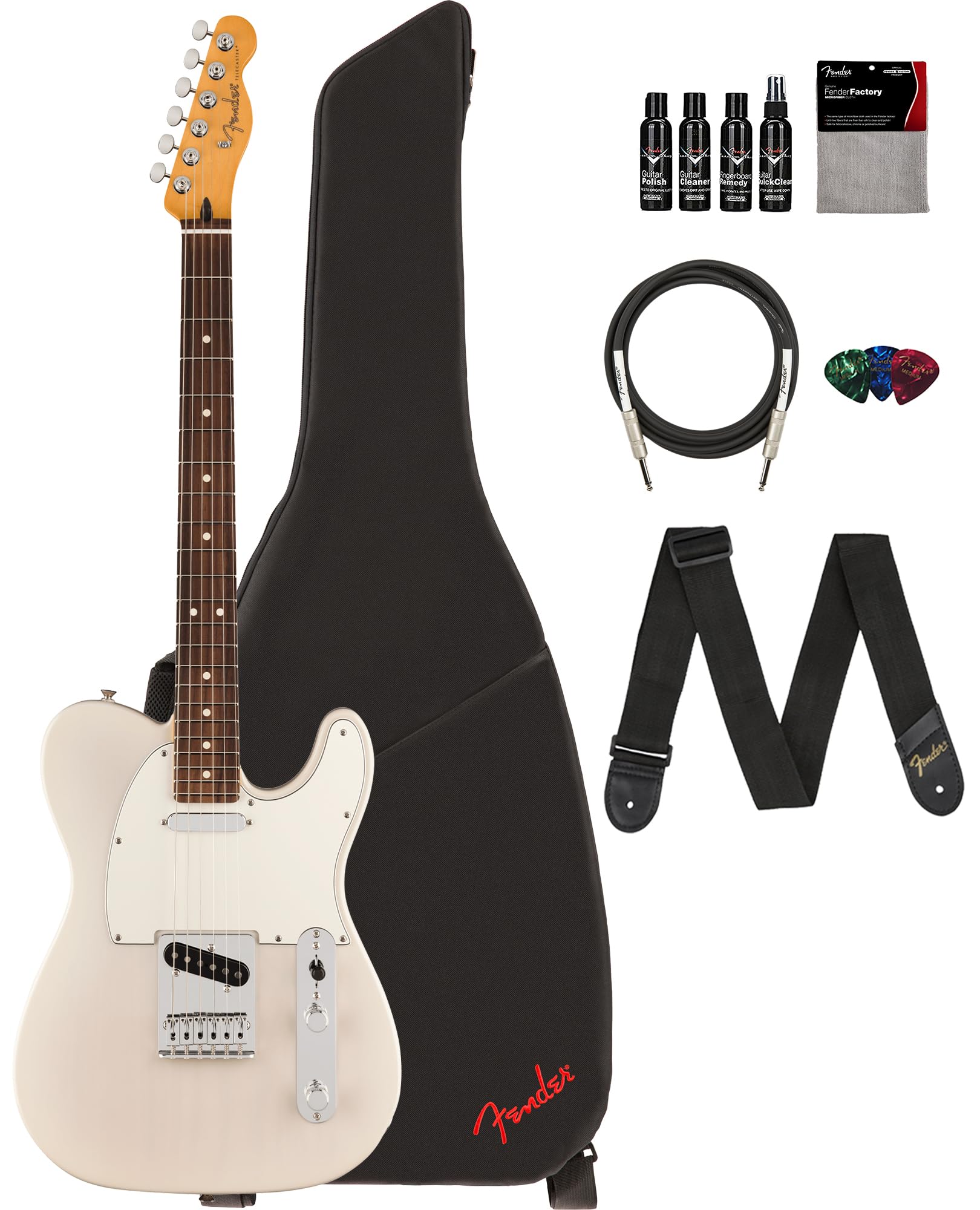 Fender Player Ii Telecaster - White Blonde Bundle With Gig Bag, Strap, Cable, 3-Pack Picks And Guitar Cleaning Kit