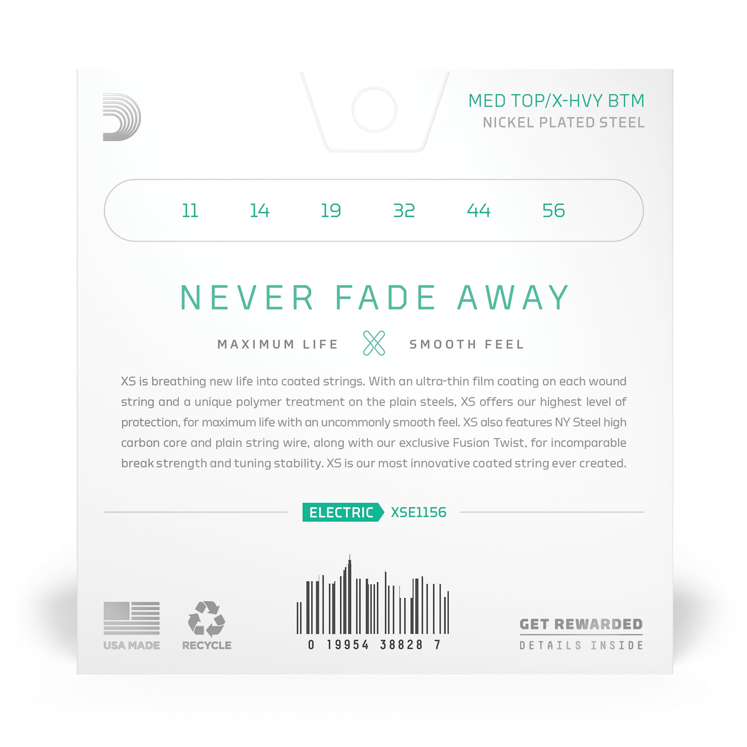 D'Addario Guitar Strings - XS Nickel Coated Electric Guitar Strings - XSE1156 - Maximum Life with Smooth Feel & Exceptional Tone